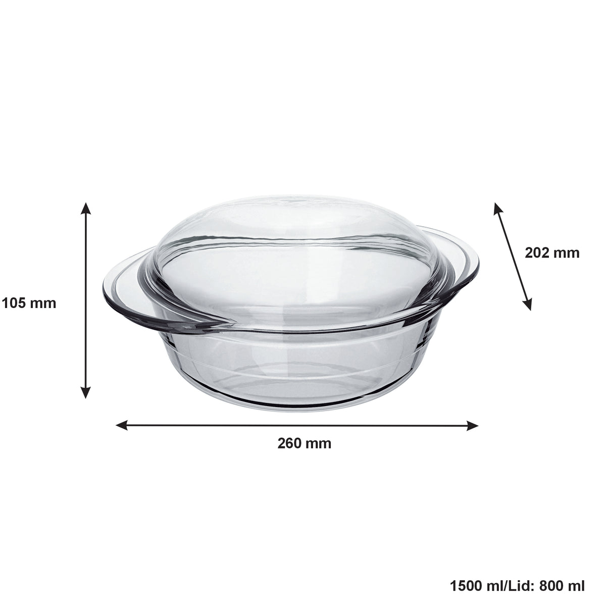 MARINEX MEDIUM ROUND CASSEROLE 1.5L & LID 800ML, 2.3L