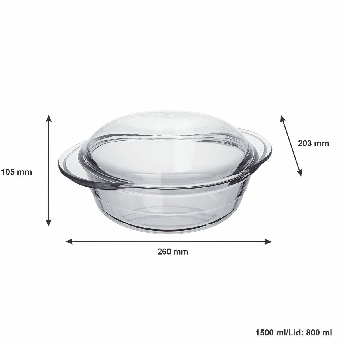 MARINEX MEDIUM ROUND CASSEROLE 1.5L & LID 800ML, 2.3L