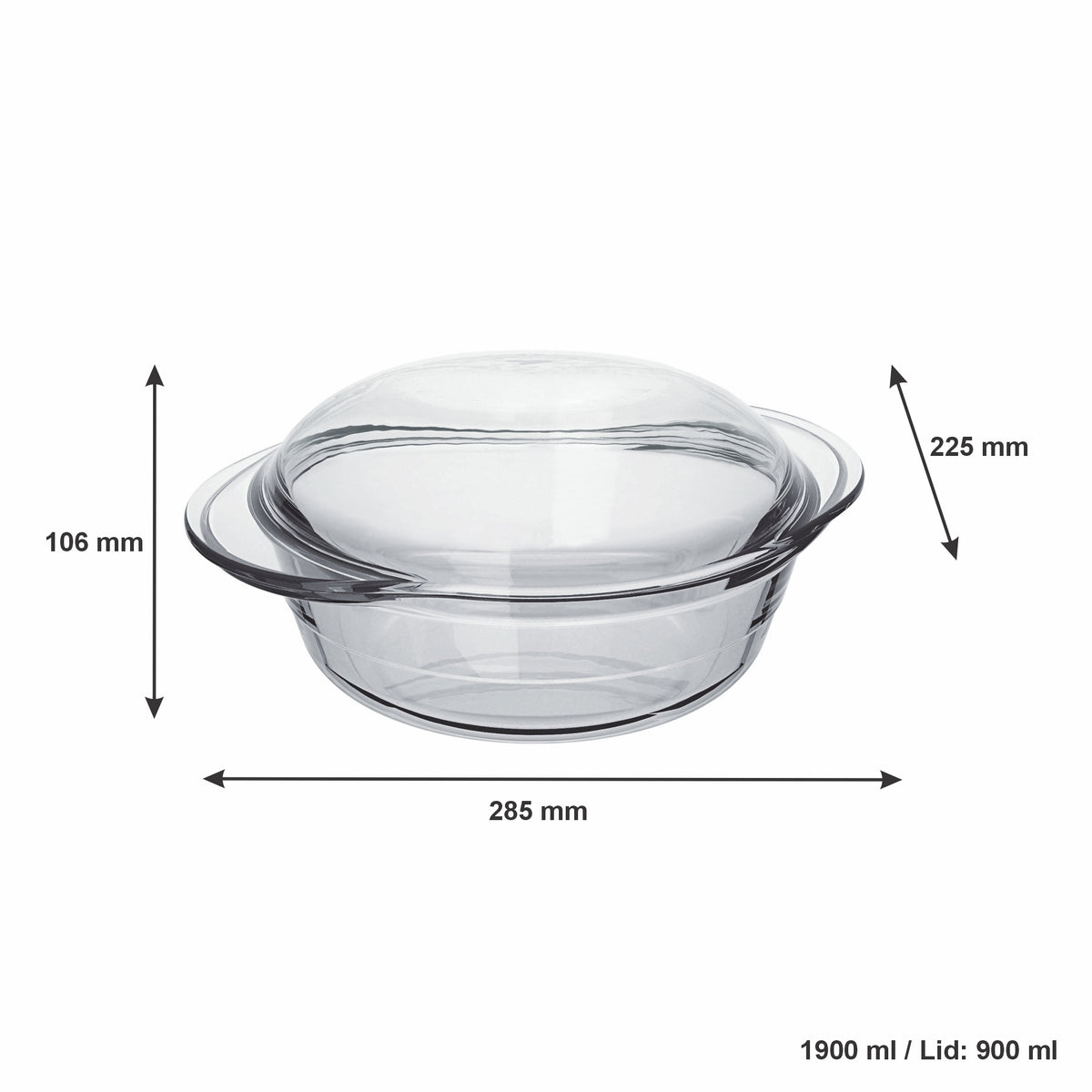 MARINEX LARGE ROUND CASSEROLE 1.9L & LID 900ML, 2.8L