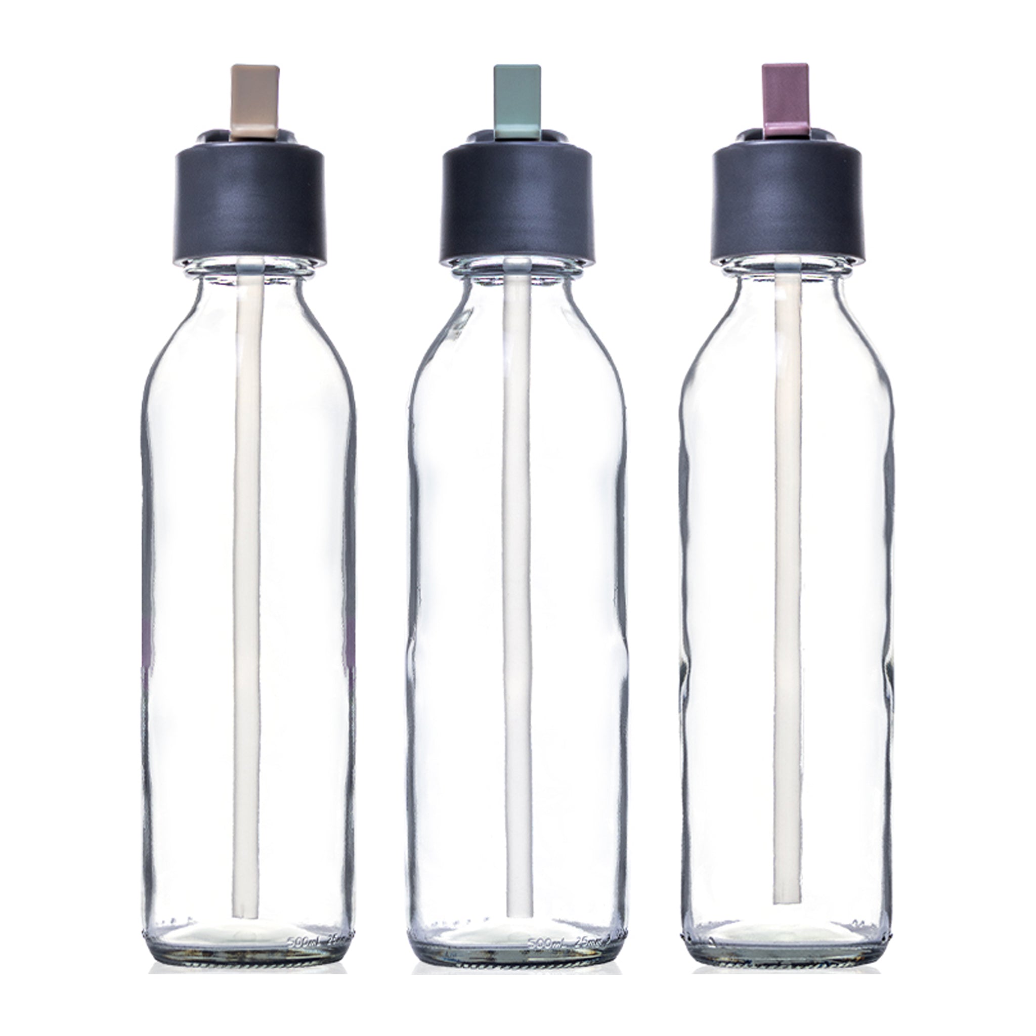 CONSOL SLIMLINE BOTTLE WITH ASSORTED COLOURED STRAW LIDS, 500ML