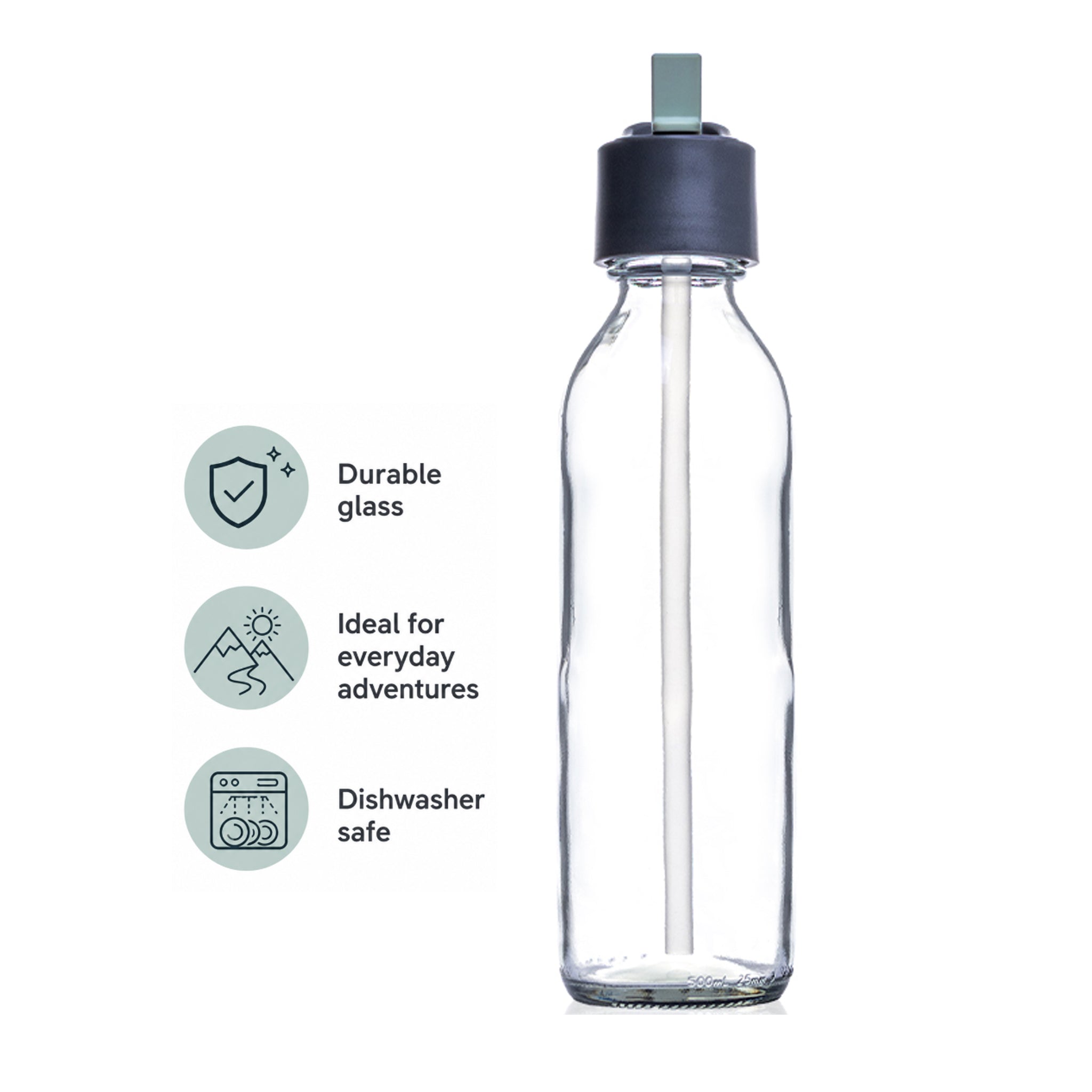 CONSOL SLIMLINE BOTTLE WITH ASSORTED COLOURED STRAW LIDS, 500ML