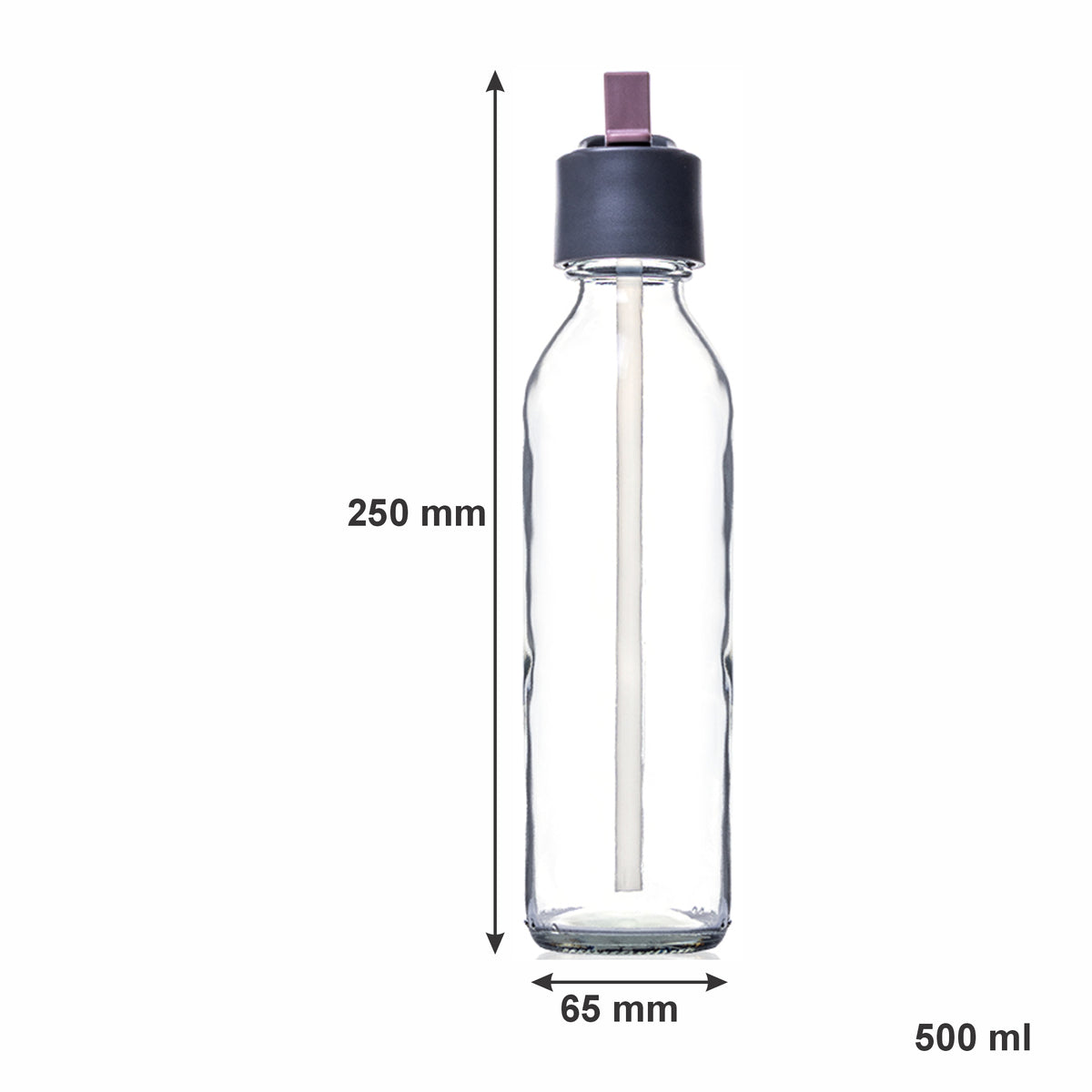 CONSOL SLIMLINE BOTTLE WITH ASSORTED COLOURED STRAW LIDS, 500ML