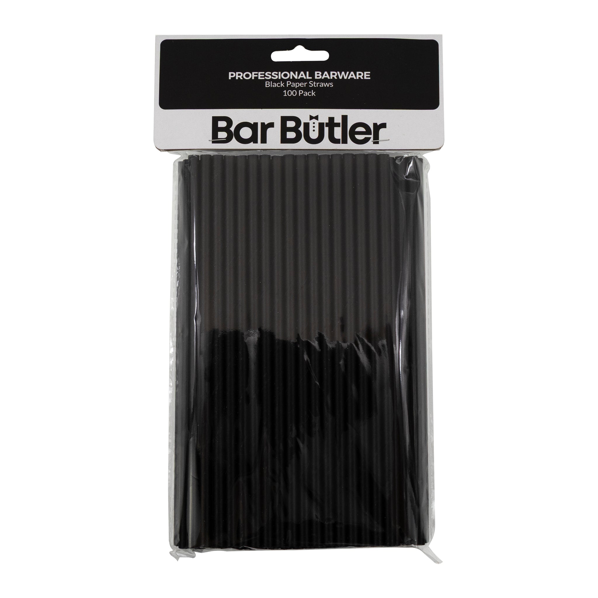 BAR BUTLER PAPER STRAWS BLACK PACK 3 PLY 6MM, 100PK