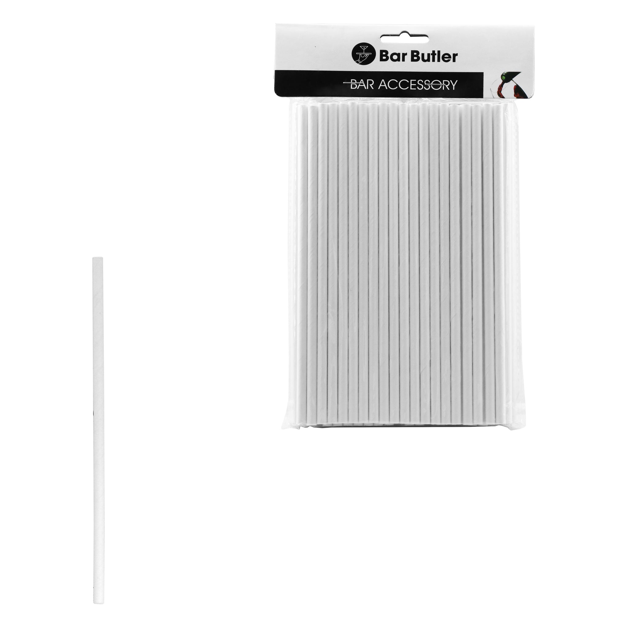BAR BUTLER PAPER STRAWS WHITE PACK 3 PLY 6MM, 100PK