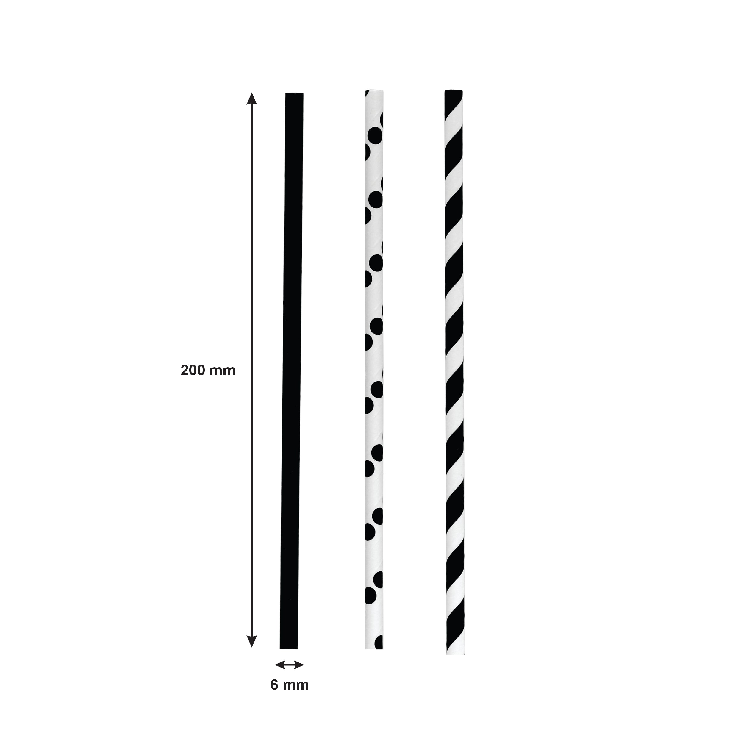 BAR BUTLER PAPER STRAWS BLACK & WHITE MIXED PACK 3 PLY 6MM, 60PK