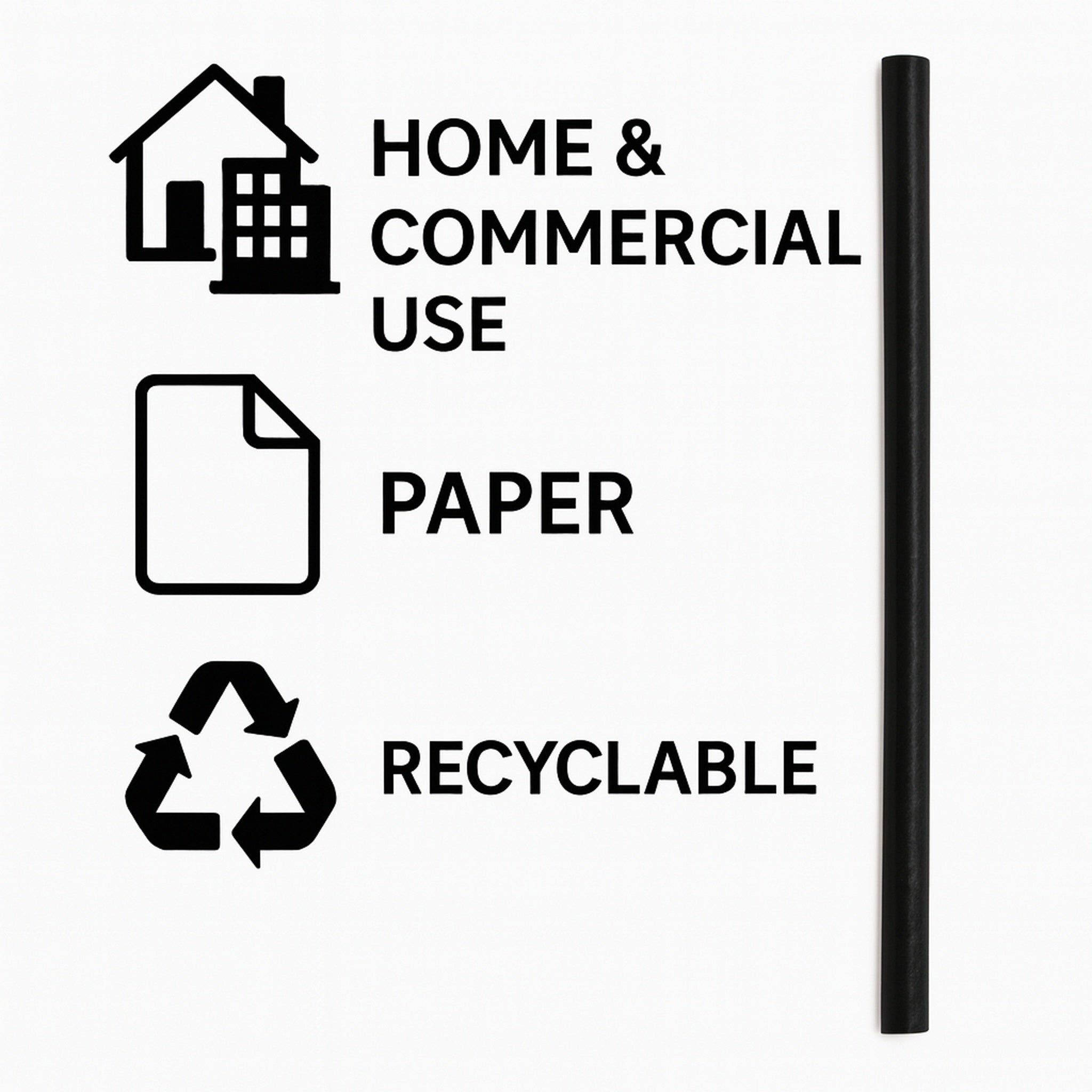 BAR BUTLER PAPER STRAWS BLACK 50 X 3PLY 8MM WRAPPED + 1 UNWRAPPED - 51 PK