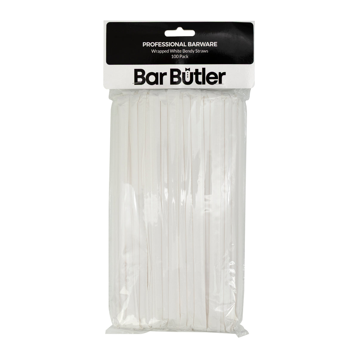 BAR BUTLER WRAPPED WHITE BENDY STRAWS 5MM, 100PK