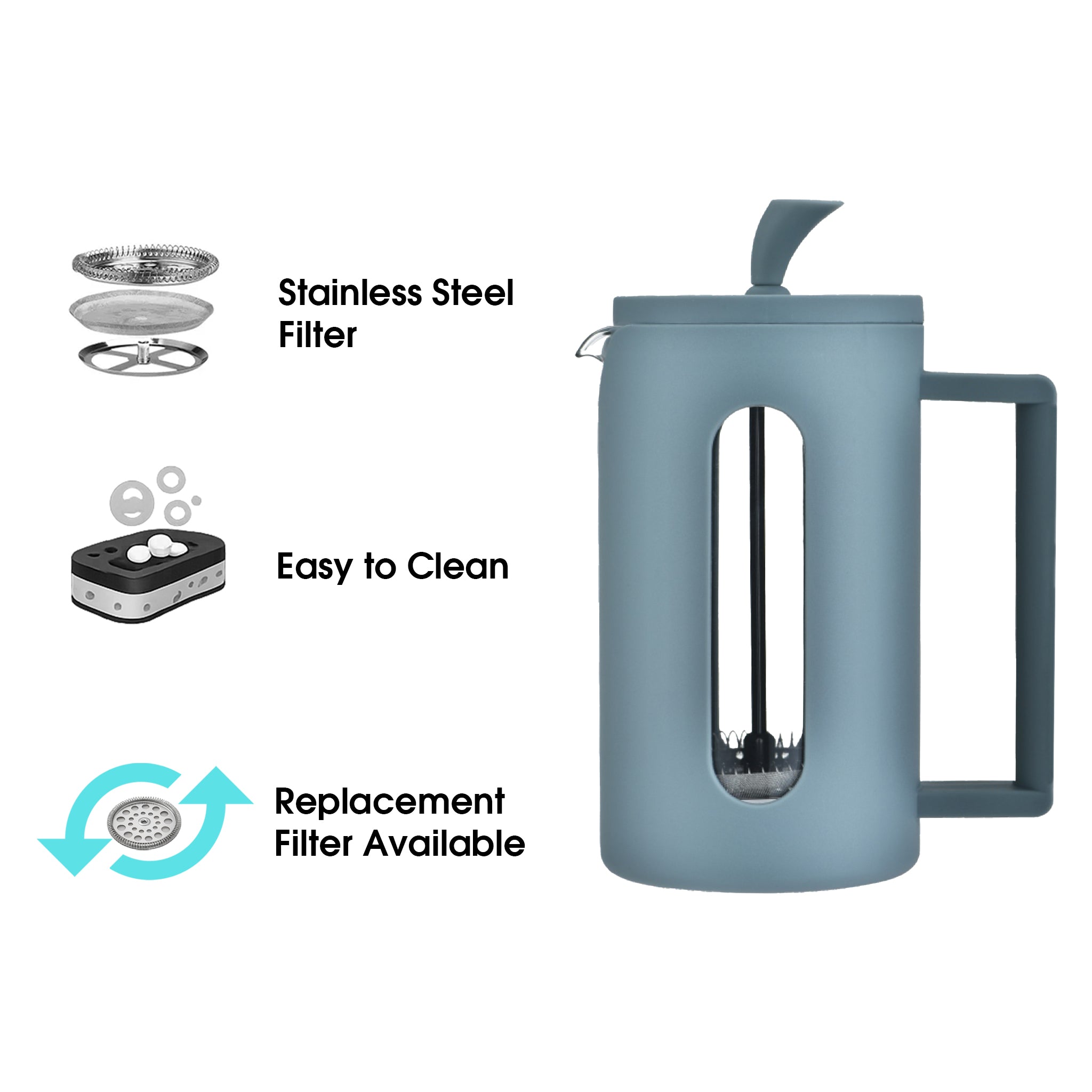 REGENT MILANO COFFEE PLUNGER WITH GREY PLASTIC FRAME 6 CUP, 600ML