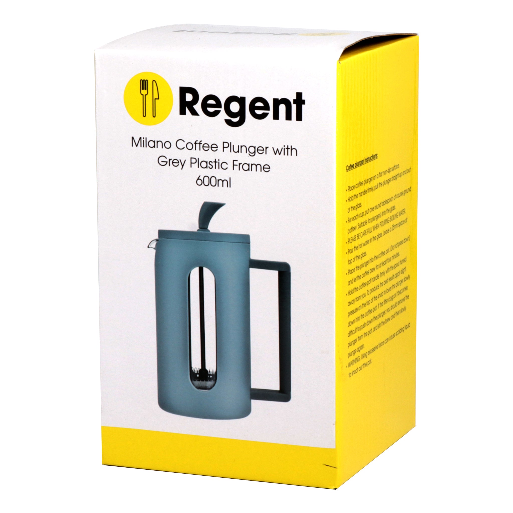 REGENT MILANO COFFEE PLUNGER WITH GREY PLASTIC FRAME 6 CUP, 600ML