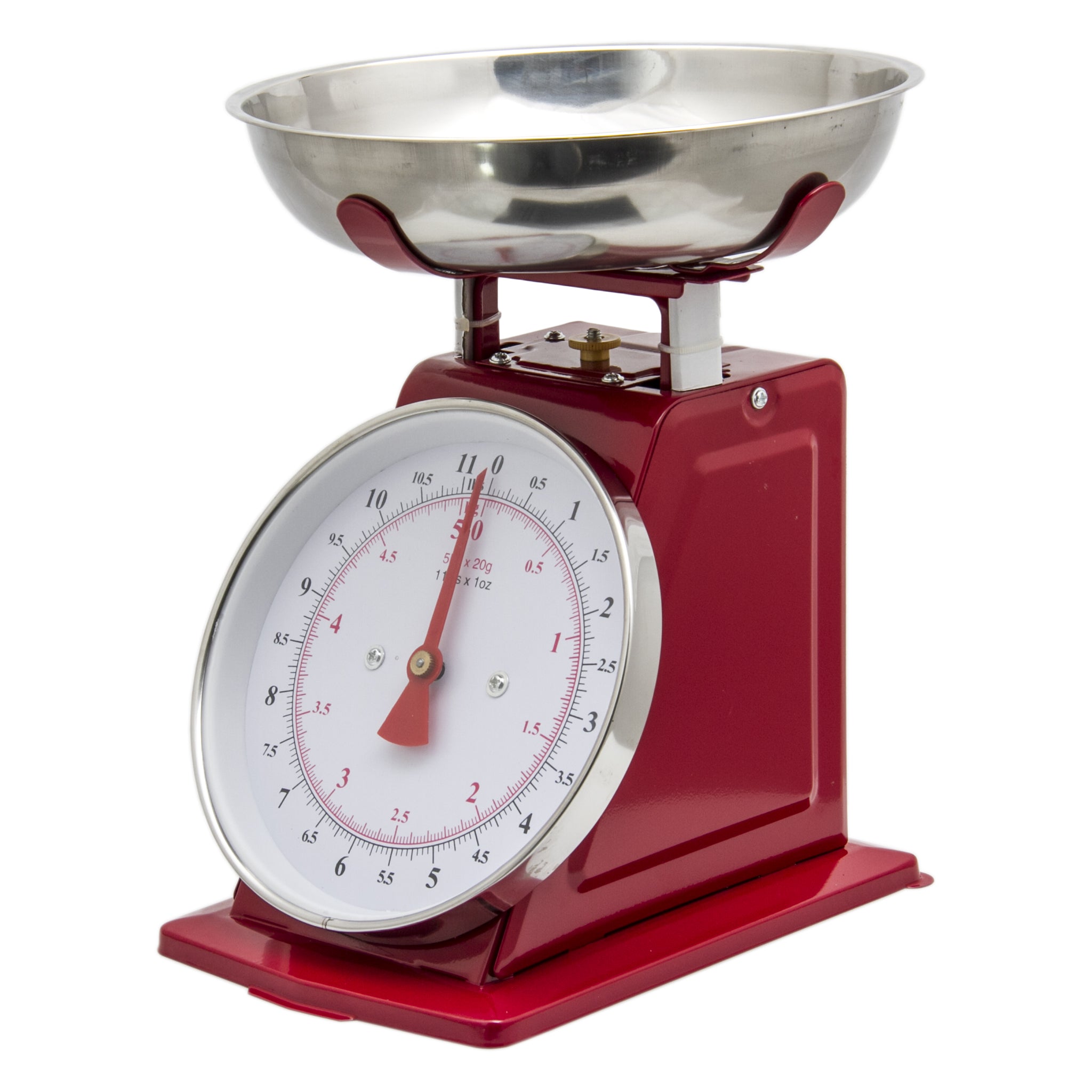 REGENT KITCHEN SCALE MECHANICAL RED WITH ST STEEL BOWL, 5KG