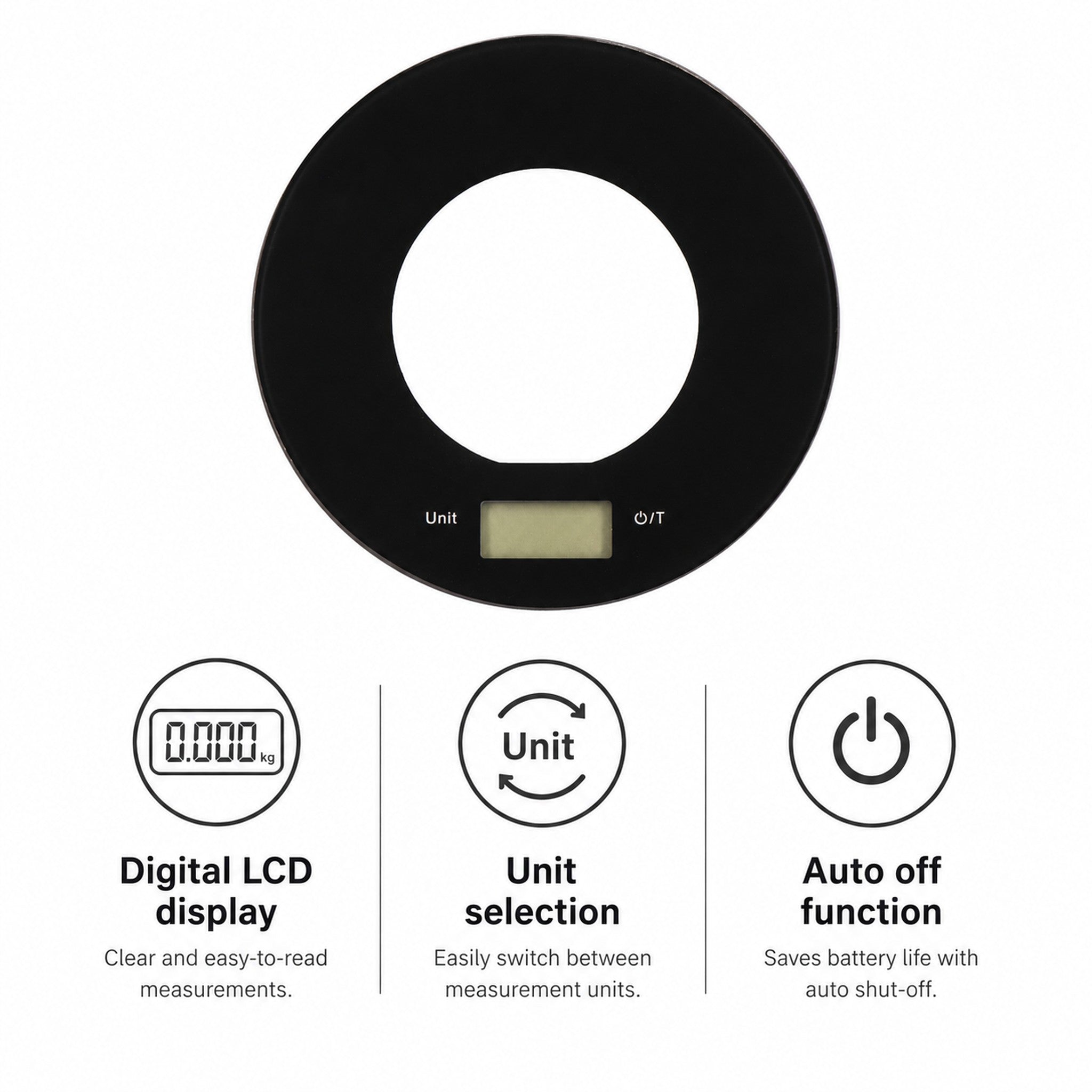 REGENT KITCHEN DIGITAL ROUND GLASS SCALE BLACK WITH CLEAR CENTRE, 5KG