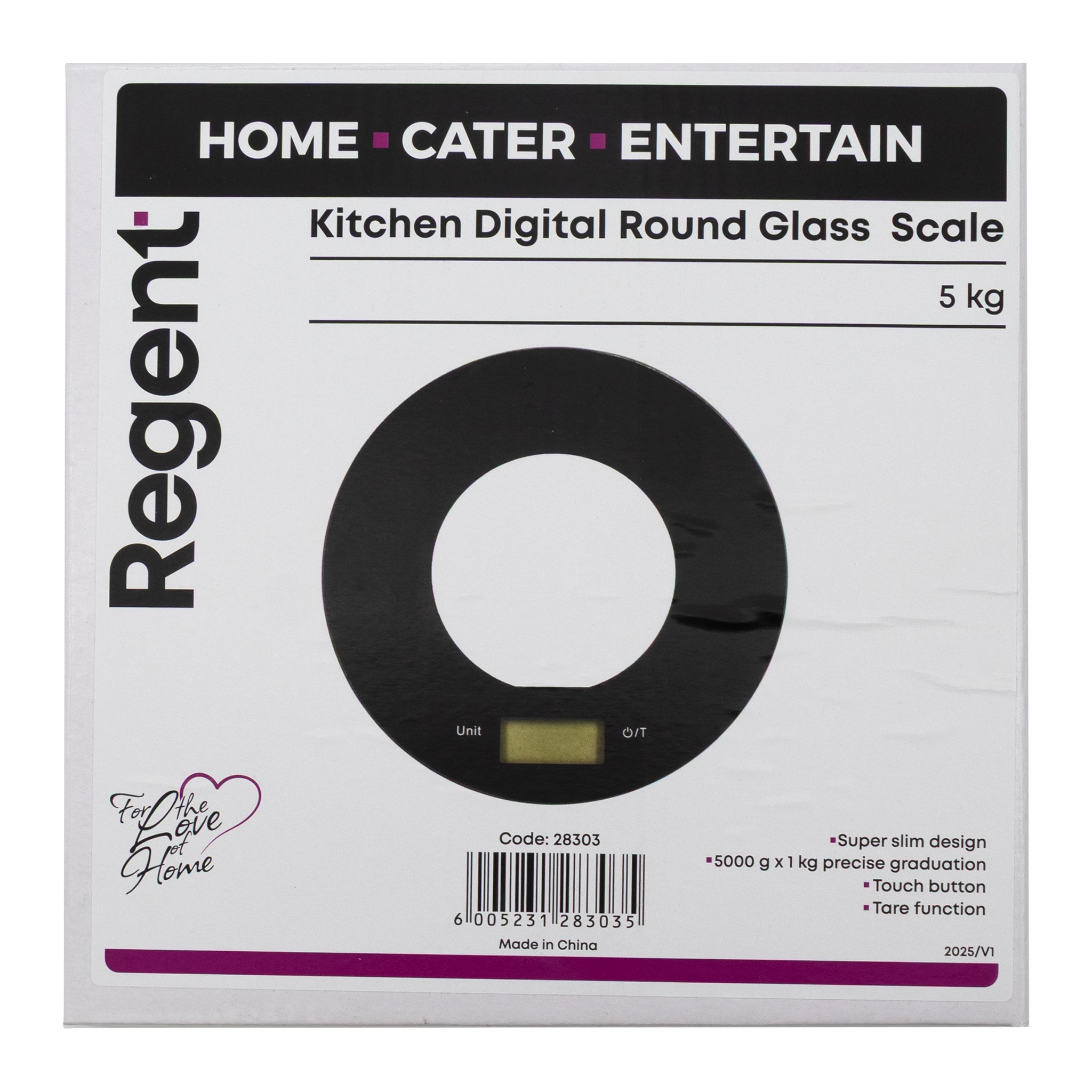 REGENT KITCHEN DIGITAL ROUND GLASS SCALE BLACK WITH CLEAR CENTRE, 5KG