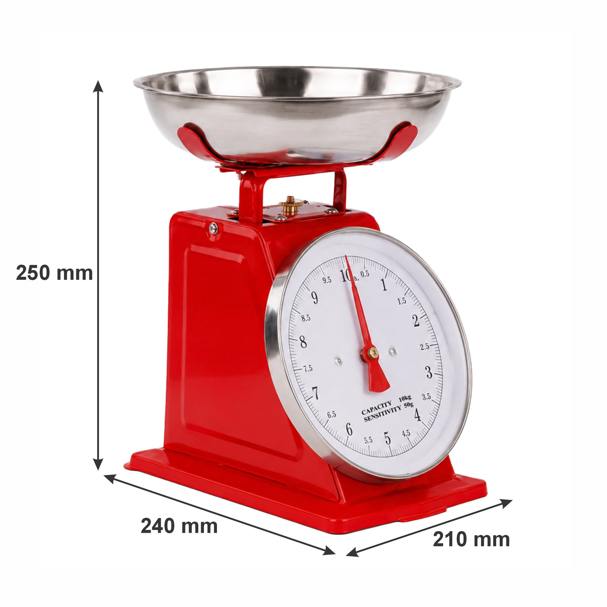 REGENT KITCHEN SCALE MECHANICAL RED WITH ST STEEL BOWL, 10KG