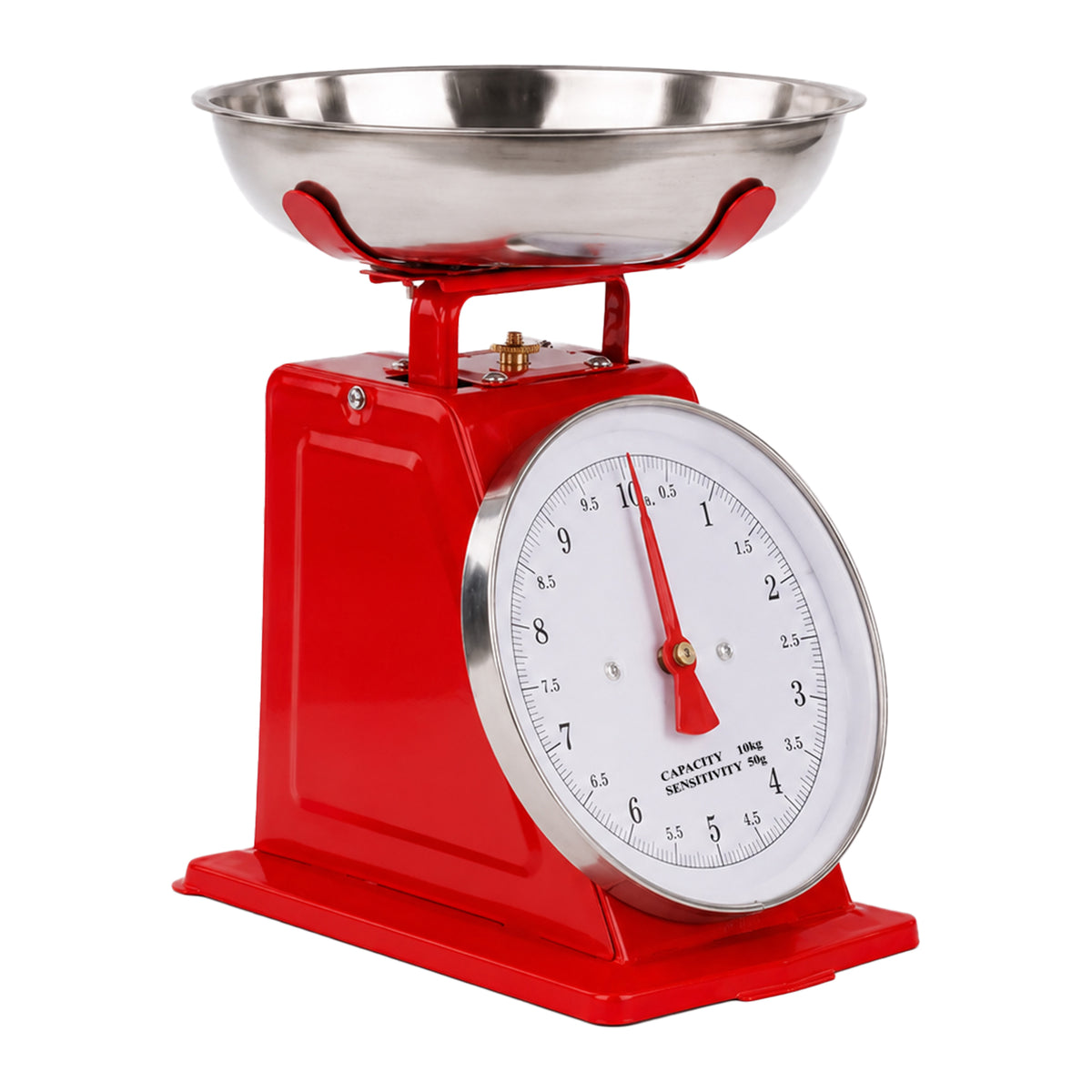 REGENT KITCHEN SCALE MECHANICAL RED WITH ST STEEL BOWL, 10KG