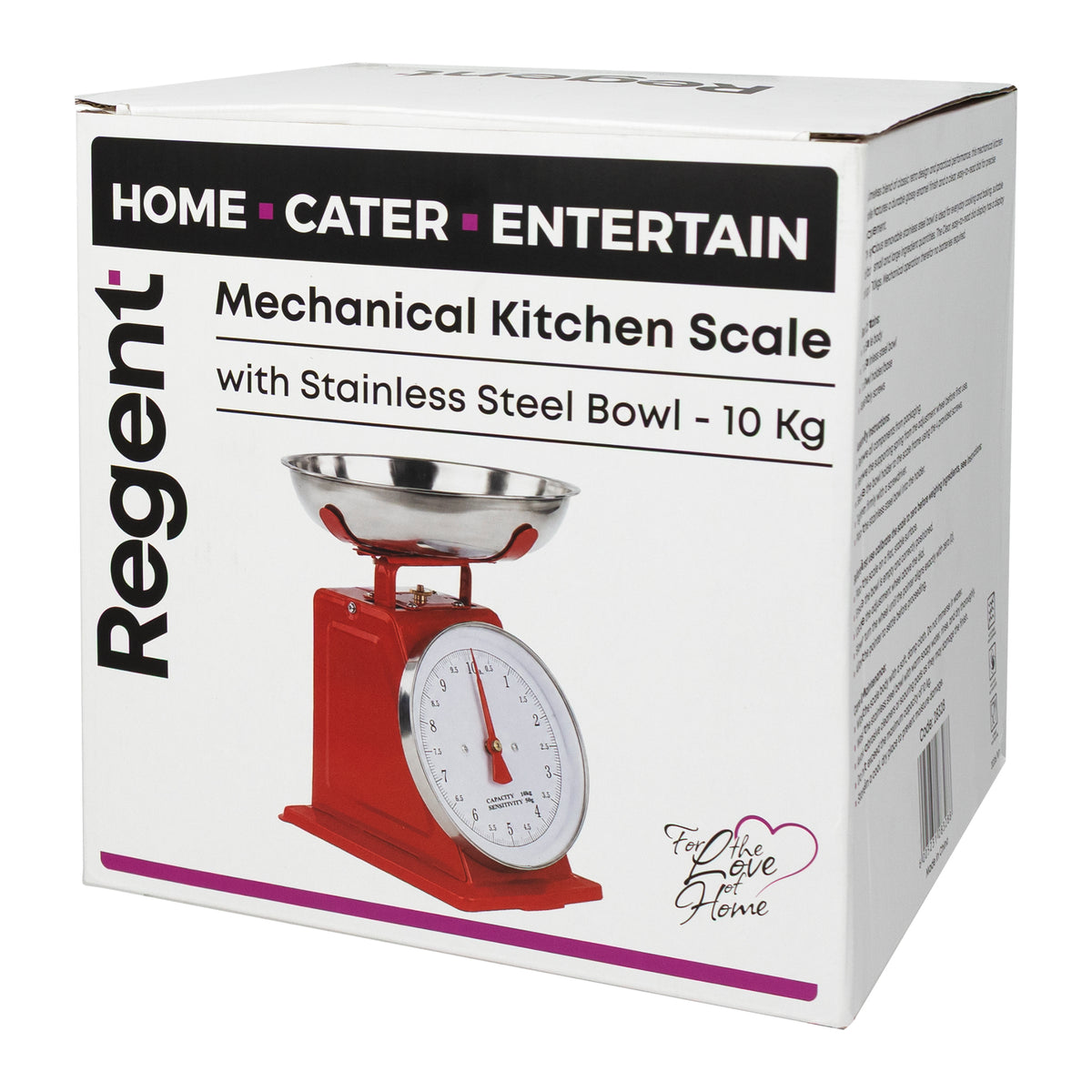 REGENT KITCHEN SCALE MECHANICAL RED WITH ST STEEL BOWL, 10KG