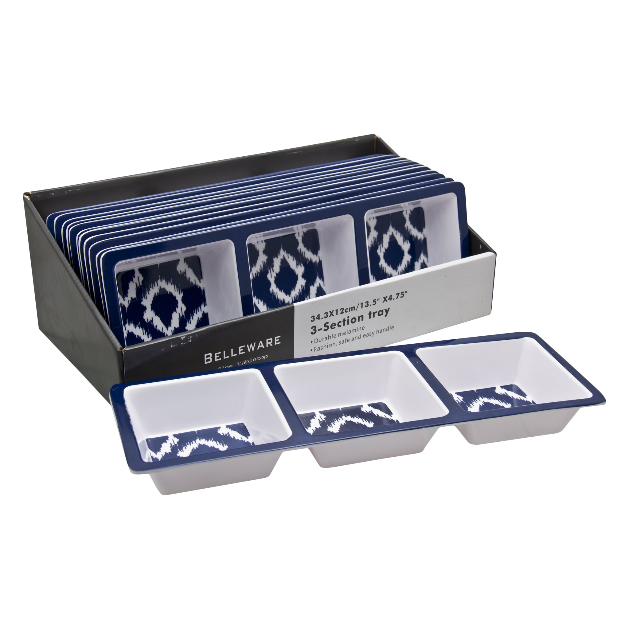 MELAMINE 3-SECTION TRAY NAVY WILD, 343X120MM