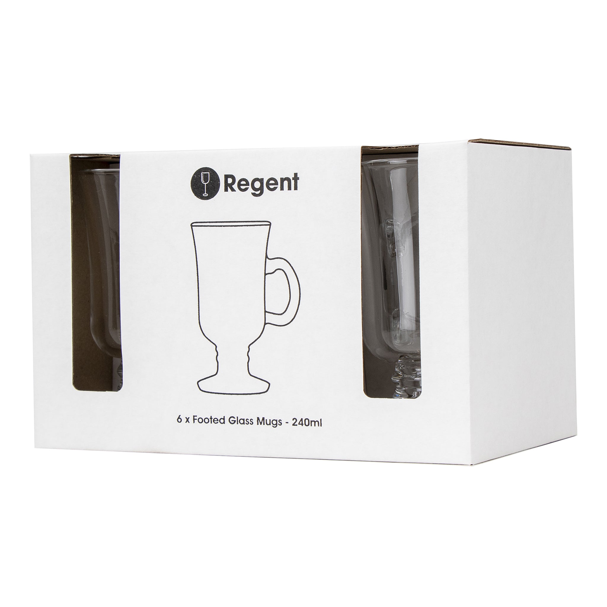REGENT FOOTED GLASS MUGS 6PK, 240ML