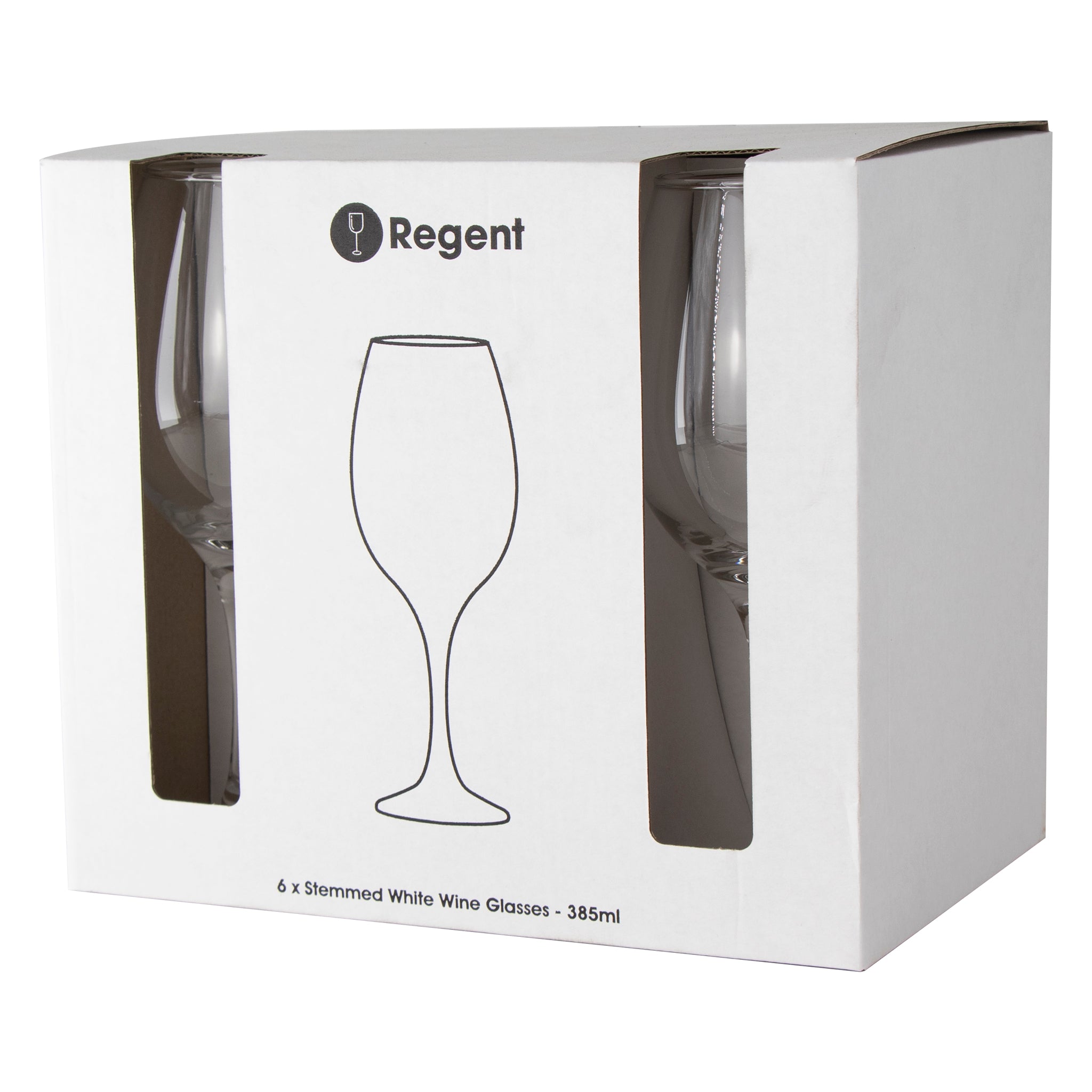 REGENT STEMMED WHITE WINE GLASSES 6PK, 385ML