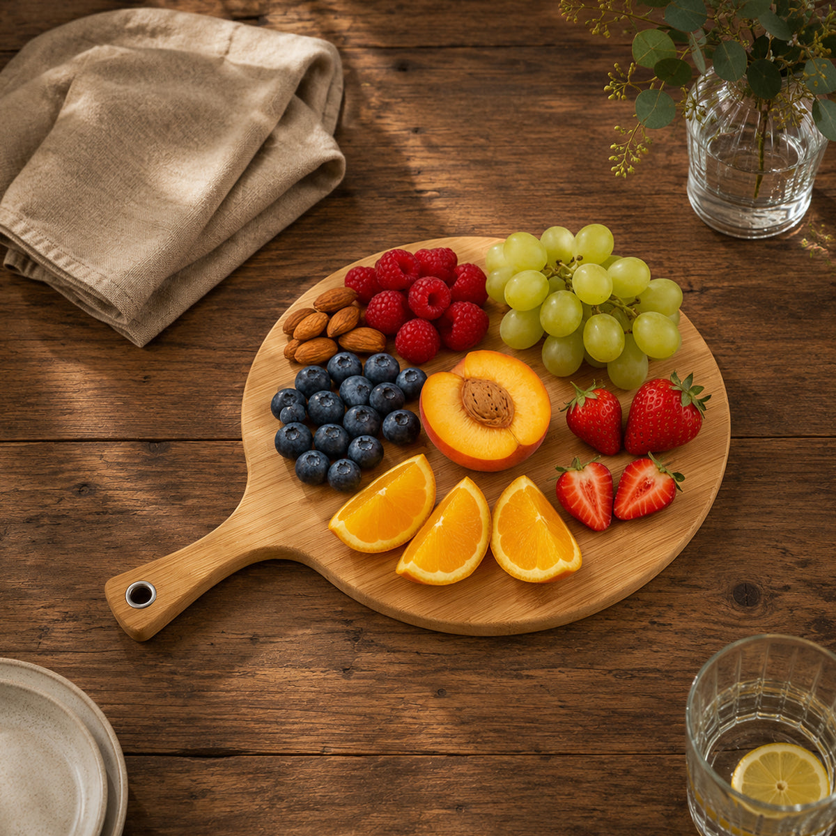 REGENT BAMBOO ROUND PADDLE SERVING BOARD WITH RING, 430X275MM DIA