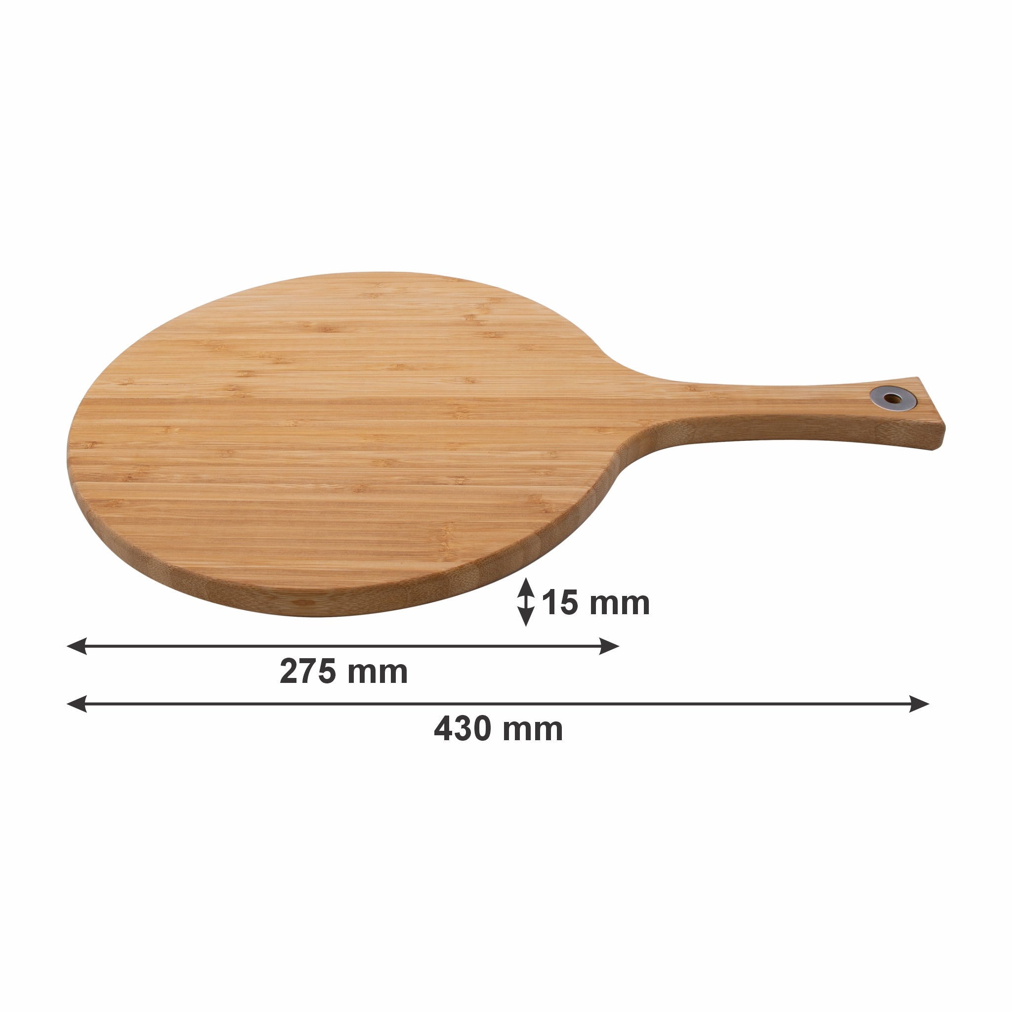 REGENT BAMBOO ROUND PADDLE SERVING BOARD WITH RING, 430X275MM DIA