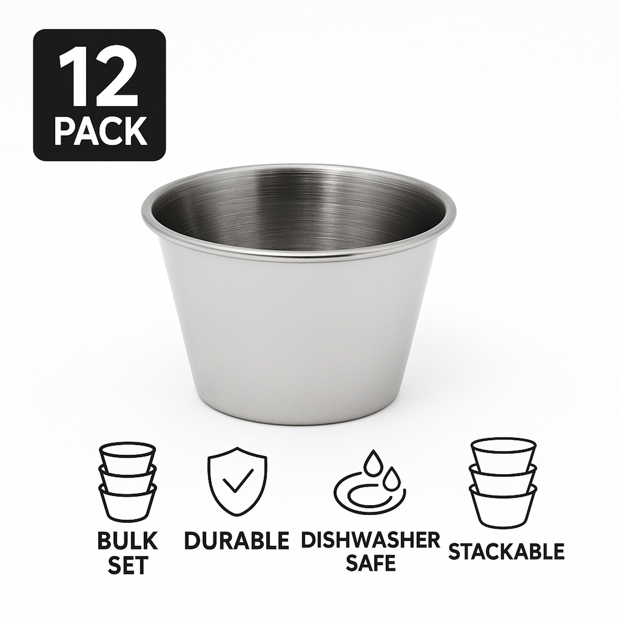 REGENT SAUCE CUP STAINLESS STEEL 70ML 12PK, 56MM DIA