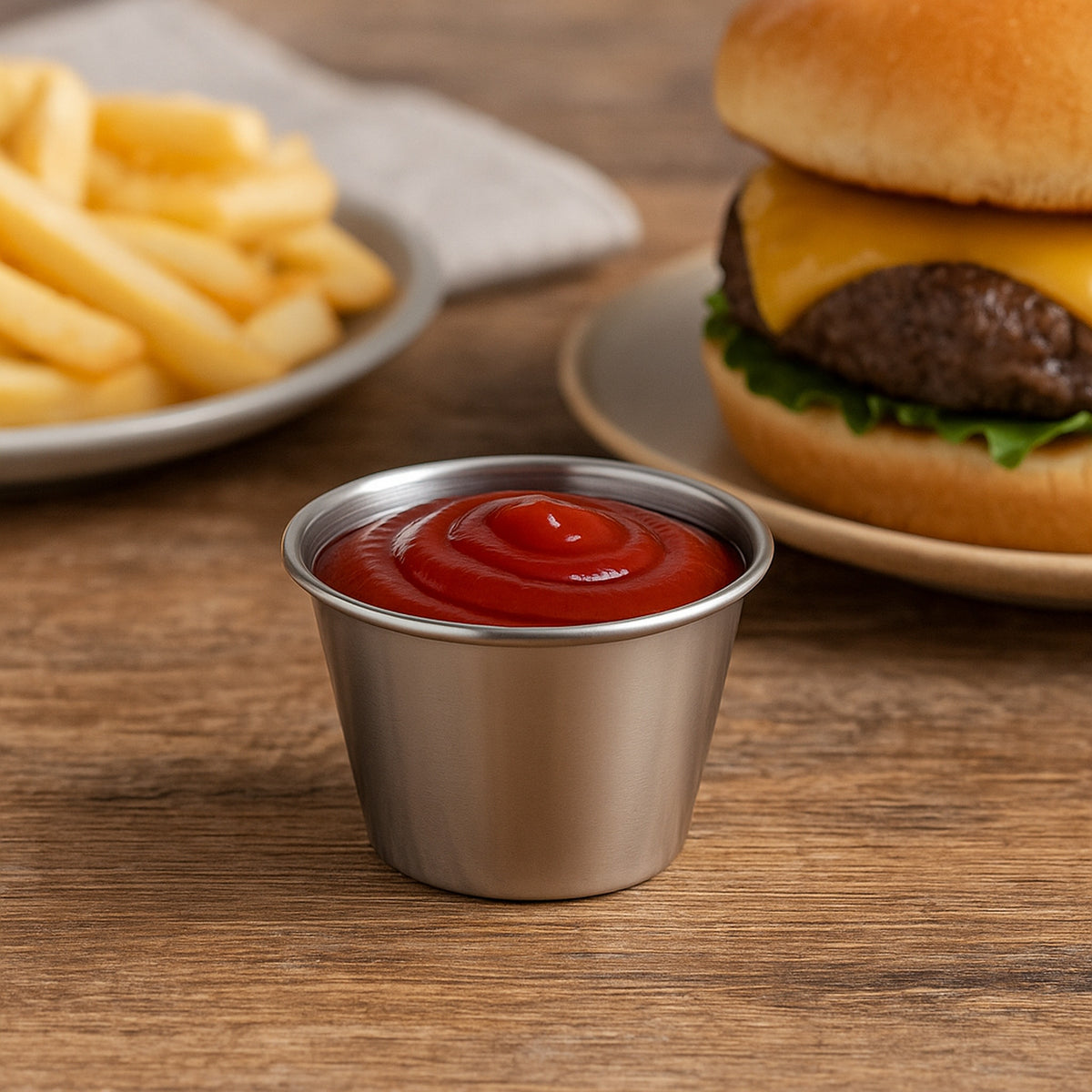 REGENT SAUCE CUP STAINLESS STEEL 70ML 12PK, 56MM DIA