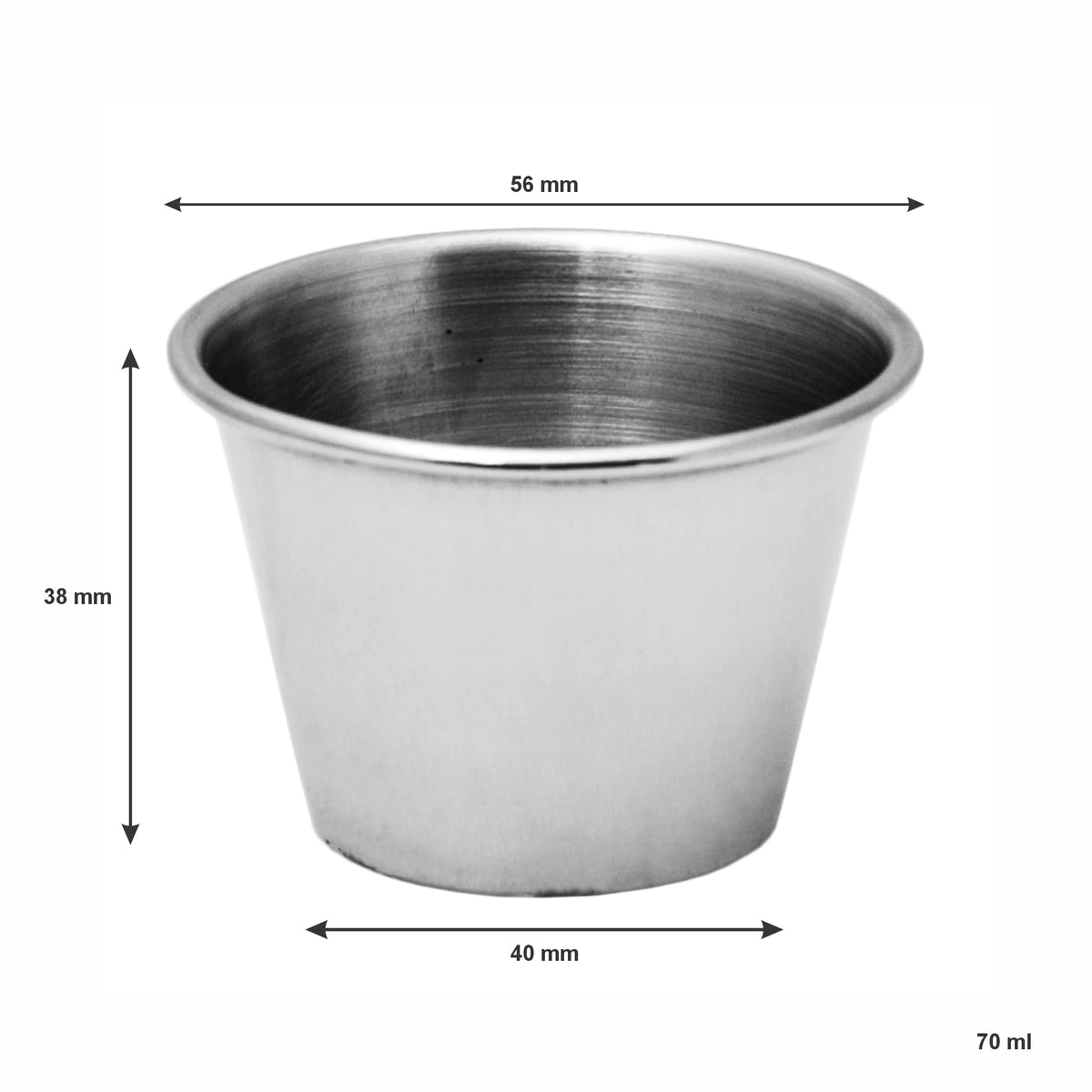 REGENT SAUCE CUP STAINLESS STEEL 70ML 12PK, 56MM DIA
