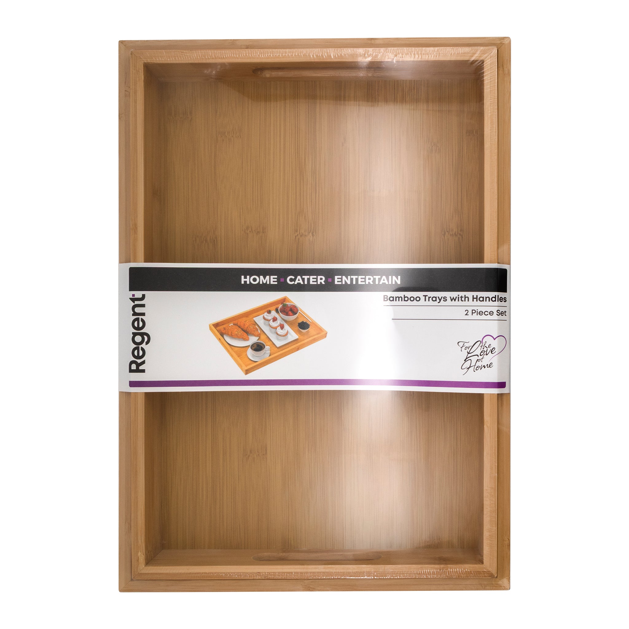 REGENT BAMBOO TRAYS WITH HANDLE 2PCS SET, 410X281MM l 435X305MM