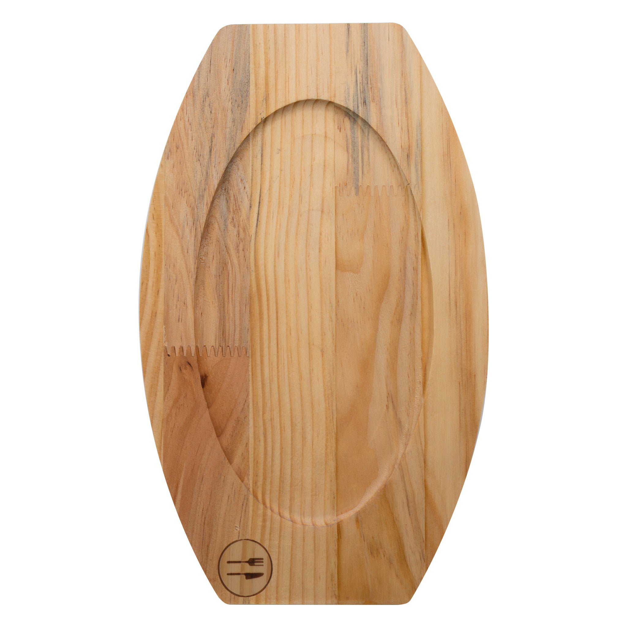 REGENT COOKWARE CAST IRON OVAL STEAK PLATE ON A WOODEN BOARD, 270X165MM