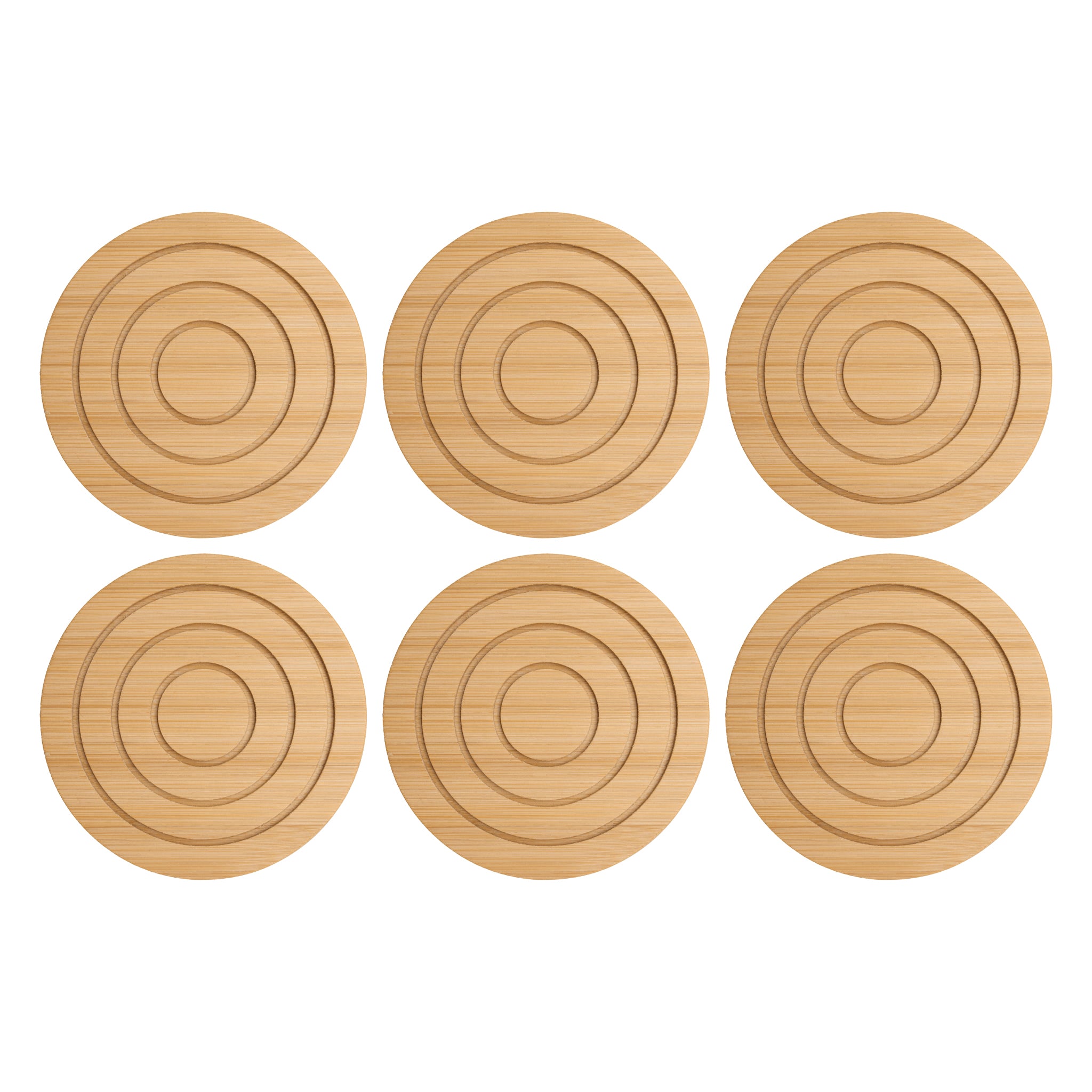 REGENT BAMBOO ROUND COASTERS 100MM DIA. IN A HOLDER 7 PIECE SET