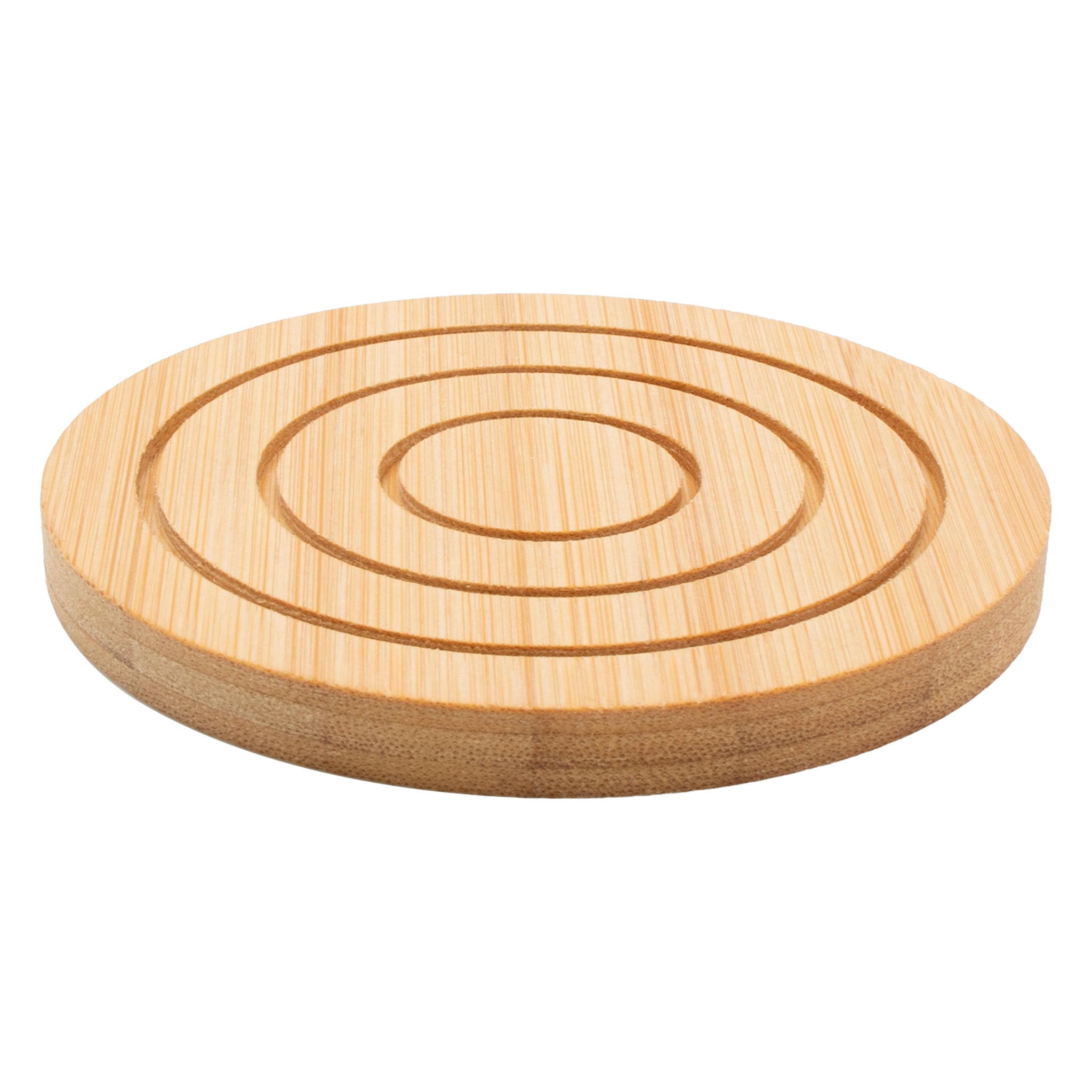 REGENT BAMBOO ROUND COASTERS 100MM DIA. IN A HOLDER 7 PIECE SET