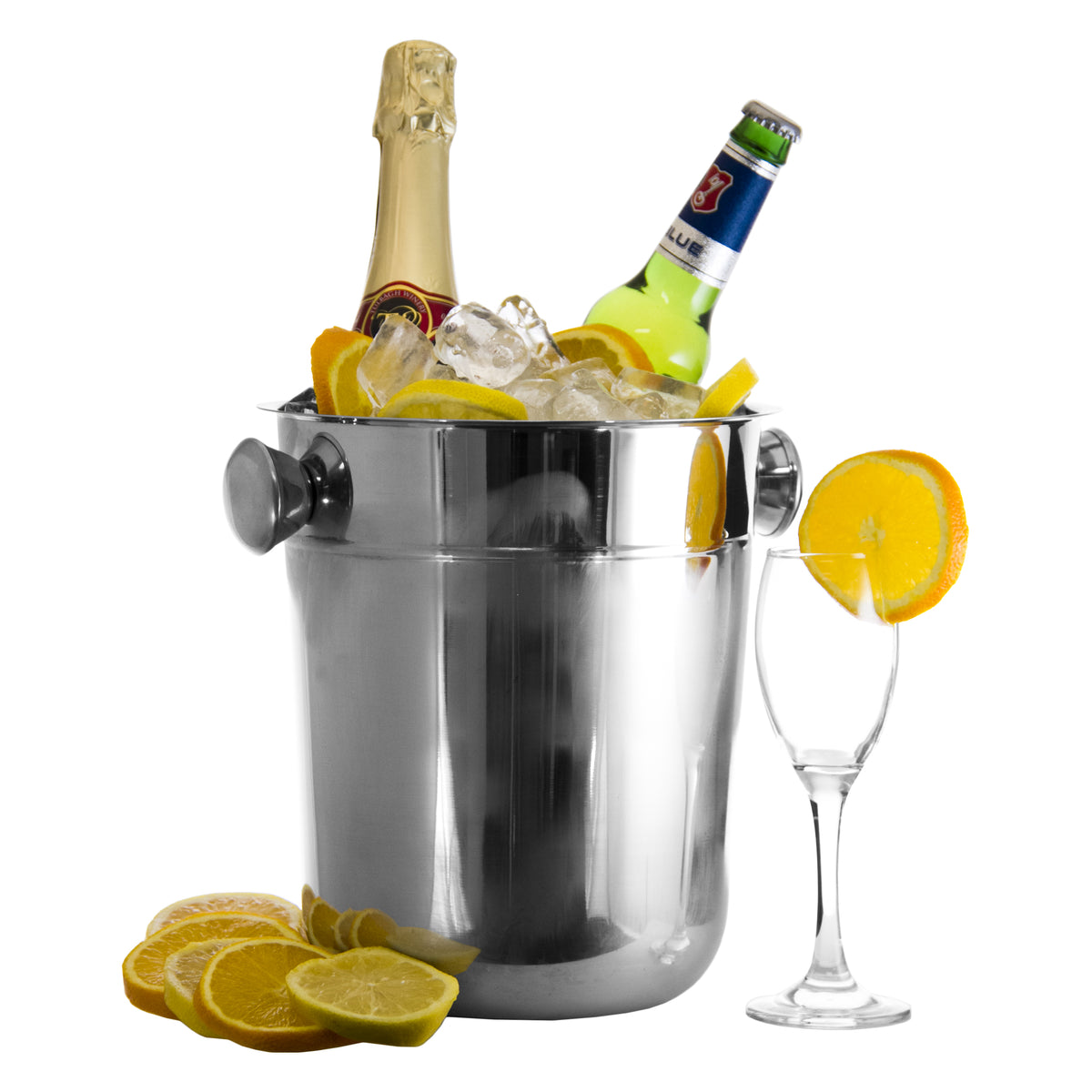BAR BUTLER CHAMPAGNE ICE BUCKET WITH KNOB HANDLES STAINLESS STEEL, 7.1L