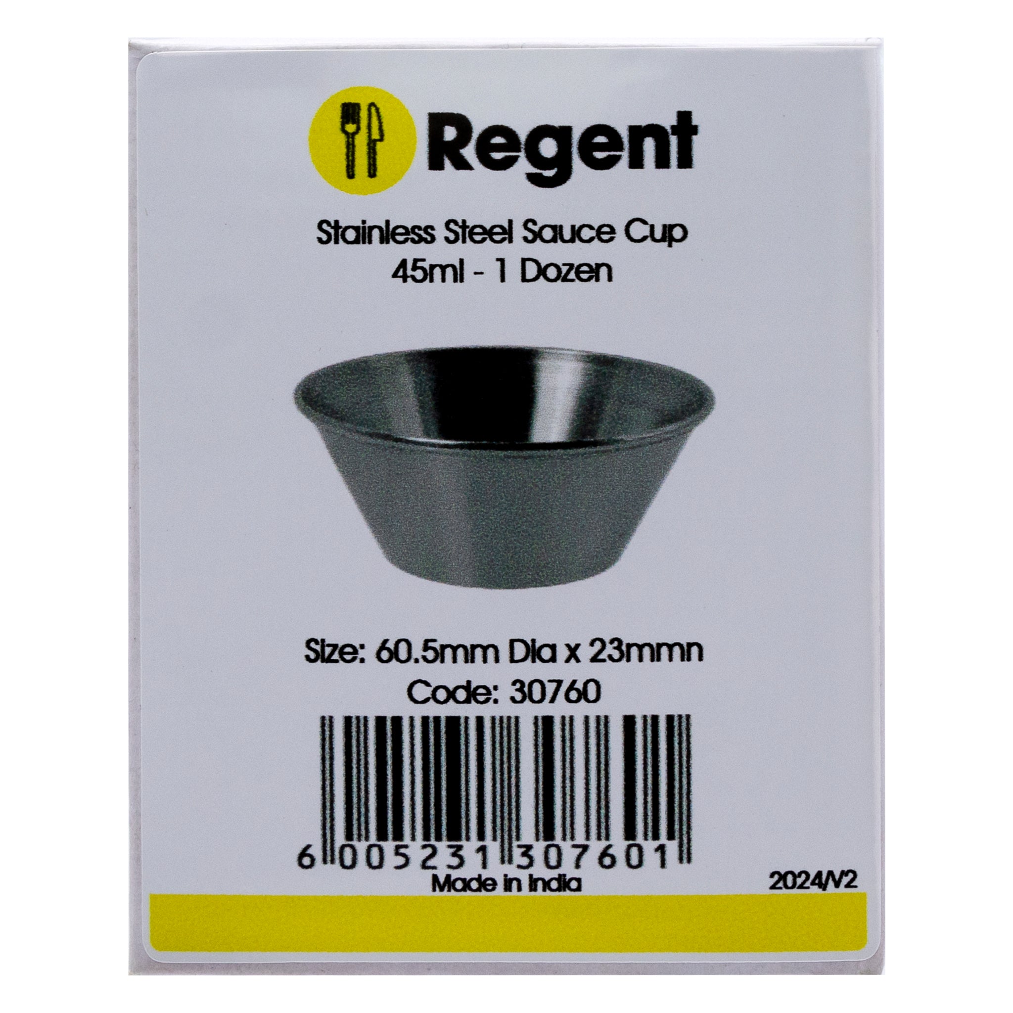 REGENT SAUCE CUP STAINLESS STEEL 45ML 12PK, 60MM DIA