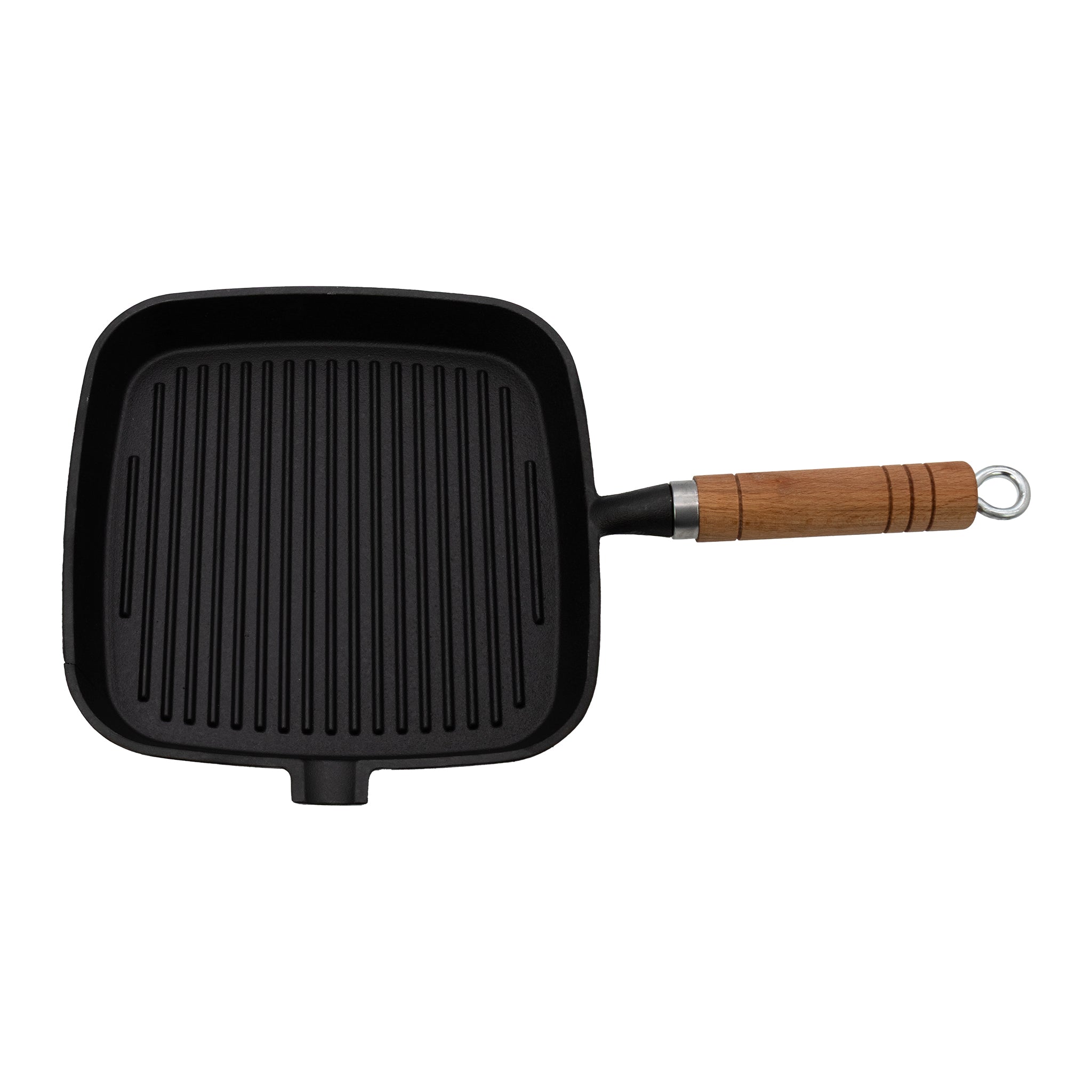 REGENT COOKWARE CAST IRON SQUARE SKILLET WITH WOODEN HANDLE, 390/220X235X30MM