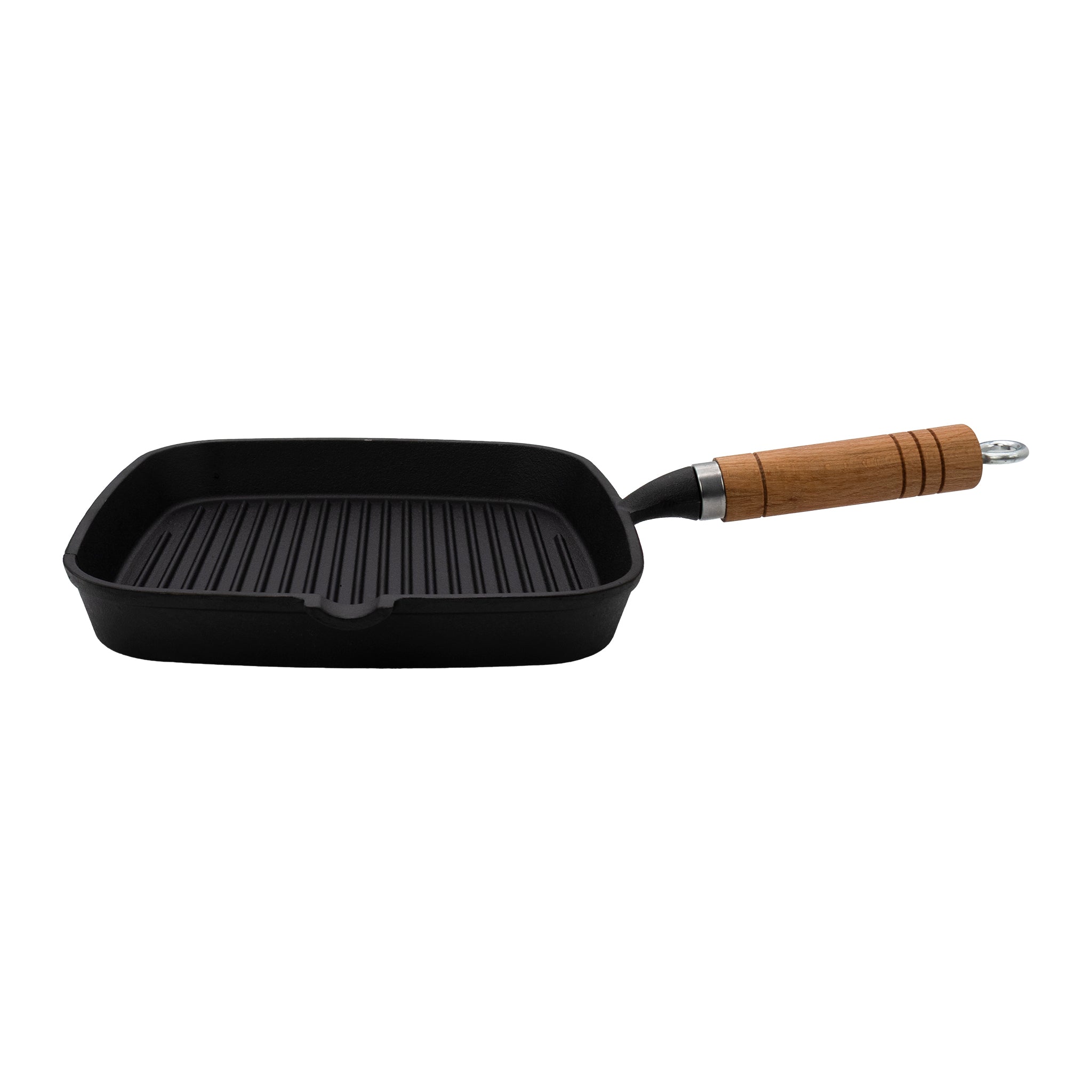 REGENT COOKWARE CAST IRON SQUARE SKILLET WITH WOODEN HANDLE, 390/220X235X30MM