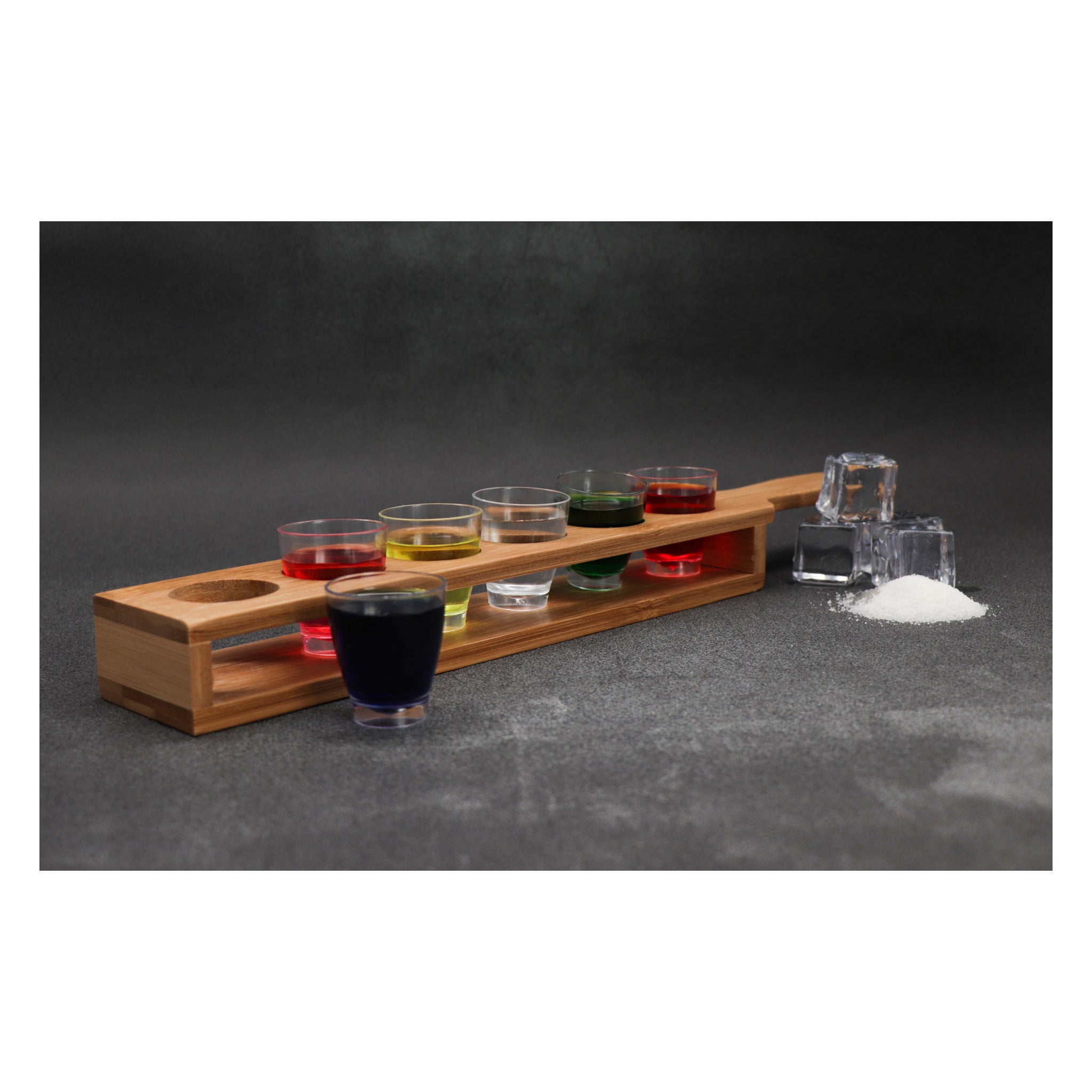 BAR BUTLER BAMBOO 6 HOLE SHOT GLASS SERVING TRAY WITH HANDLE