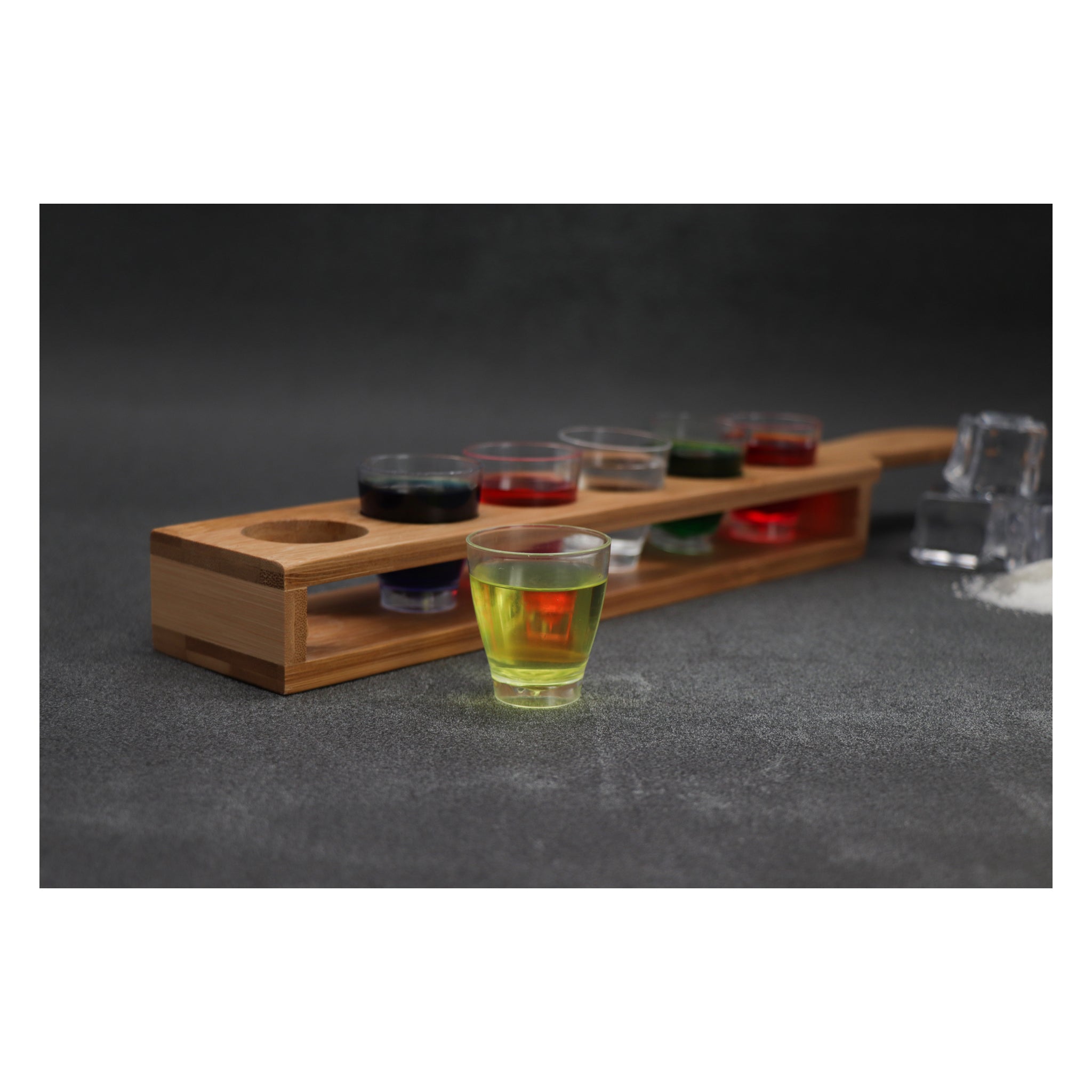 BAR BUTLER BAMBOO 6 HOLE SHOT GLASS SERVING TRAY WITH HANDLE