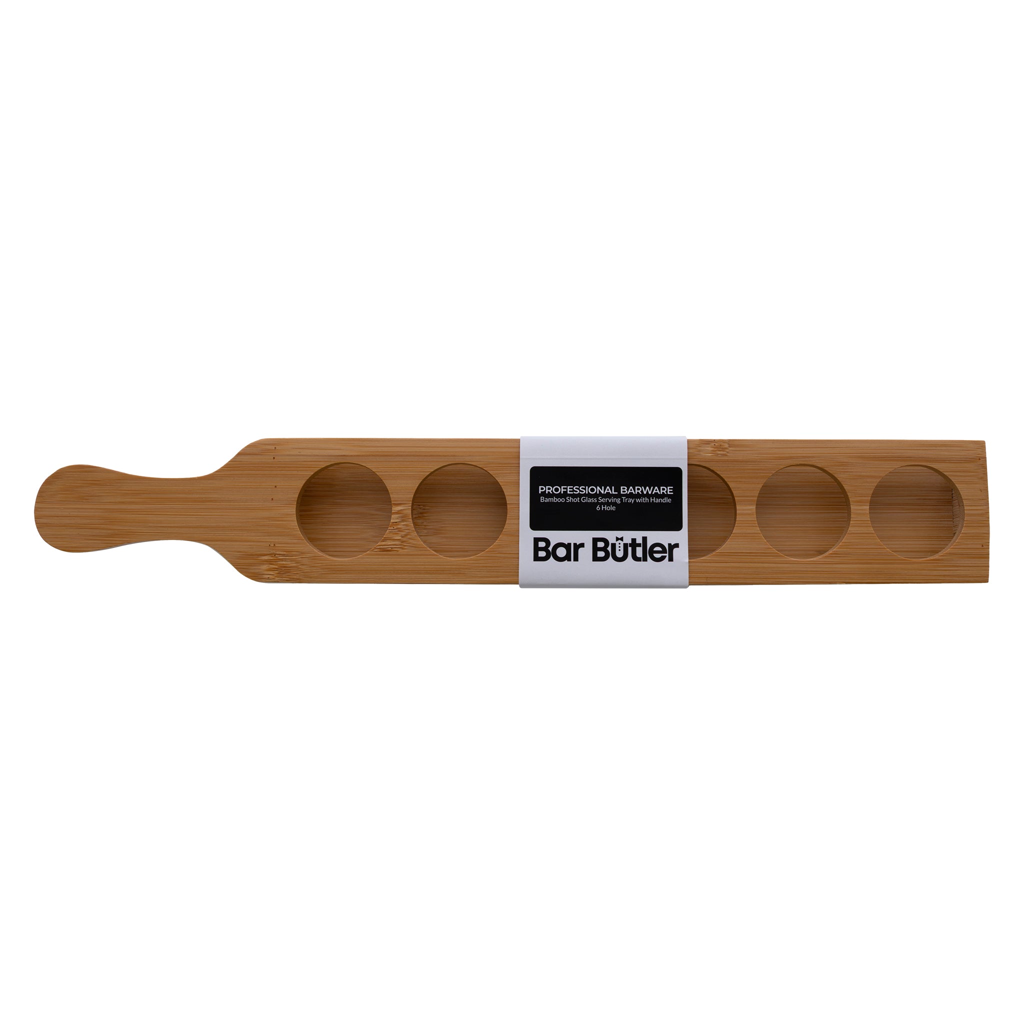 BAR BUTLER BAMBOO 6 HOLE SHOT GLASS SERVING TRAY WITH HANDLE