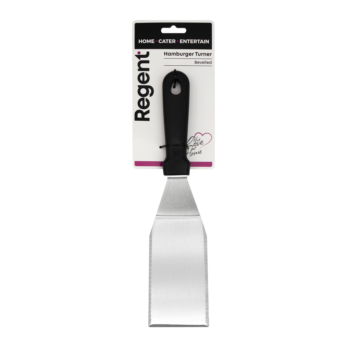 REGENT HAMBURGER SOLID BEVELLED TURNER ST STEEL WITH BLACK PP HANDLE, 300MM