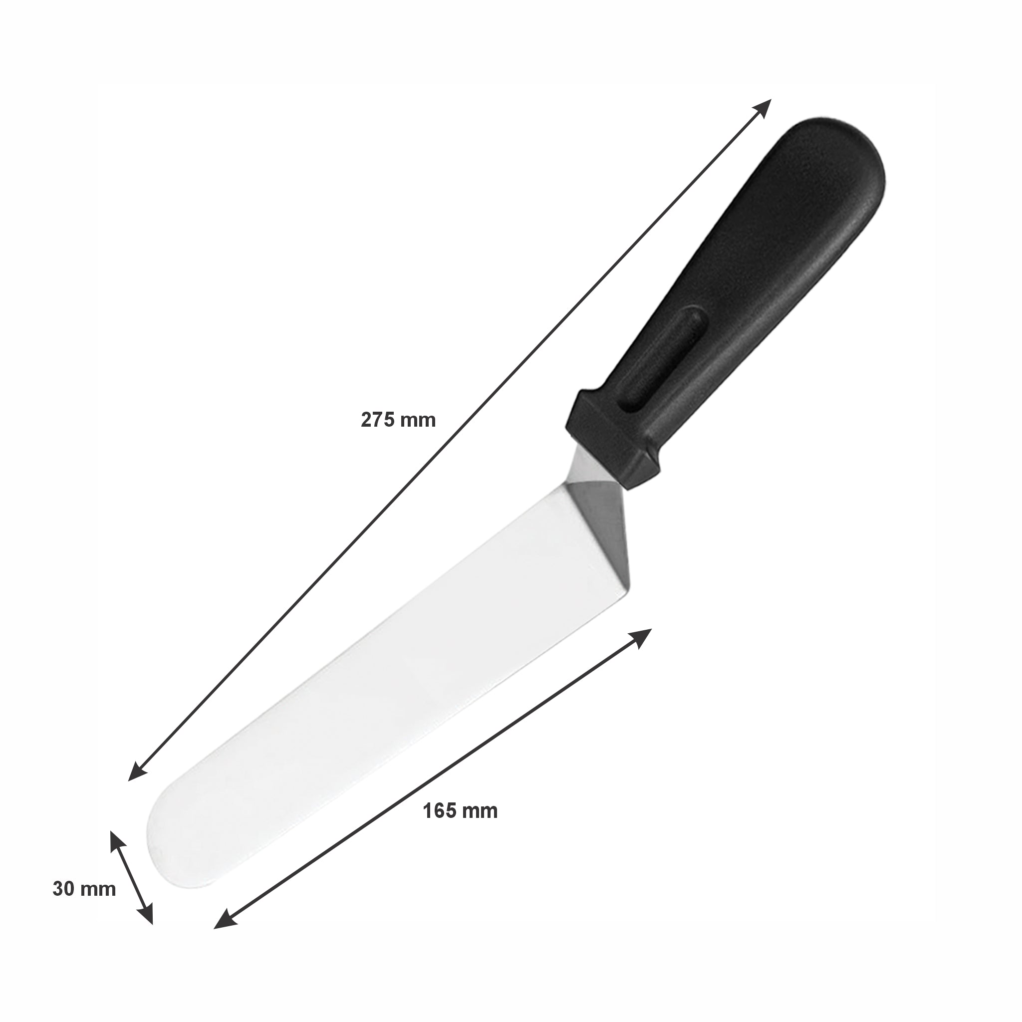 REGENT BAKEWARE ICING SPATULA ANGLED WITH PP PLASTIC BLACK HANDLE, 275MM