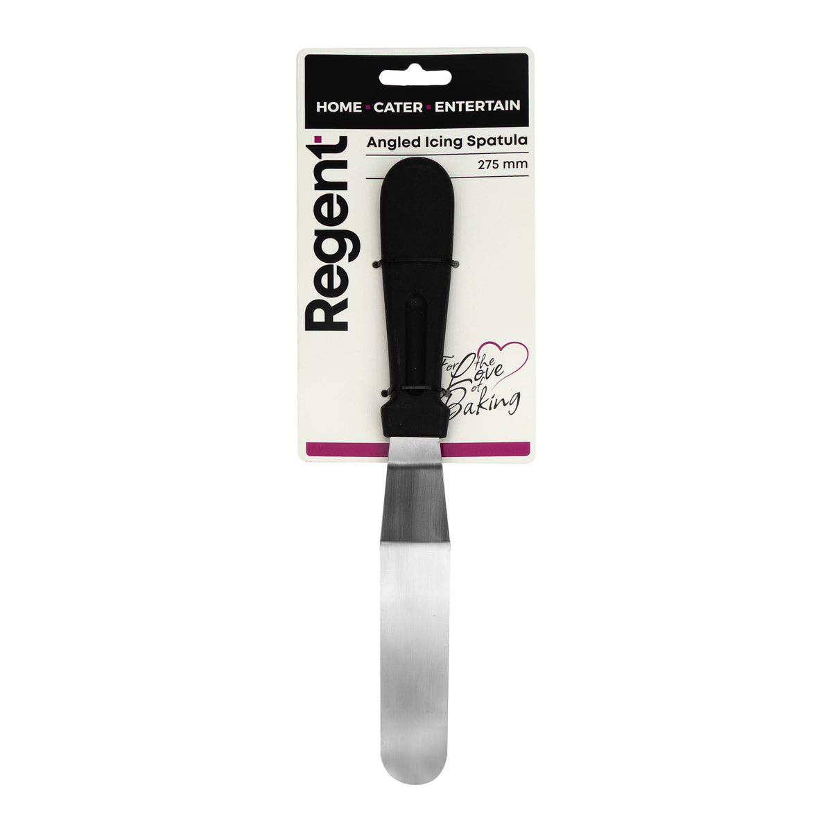 REGENT BAKEWARE ICING SPATULA ANGLED WITH PP PLASTIC BLACK HANDLE, 275MM
