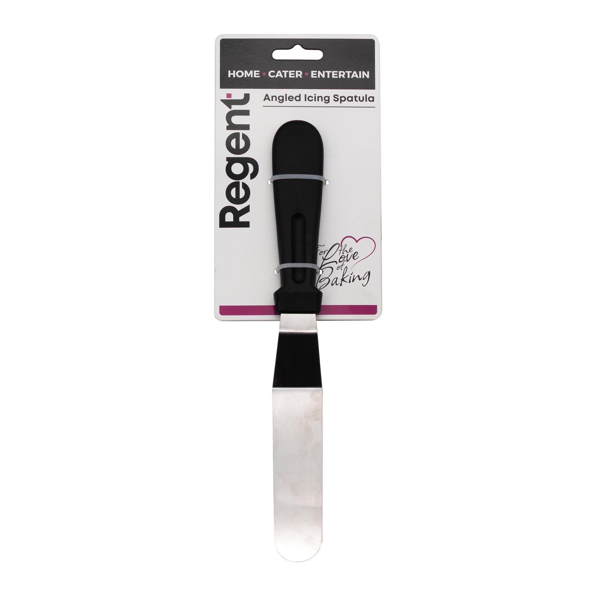 REGENT BAKEWARE ICING SPATULA ANGLED WITH PP PLASTIC BLACK HANDLE, 275MM