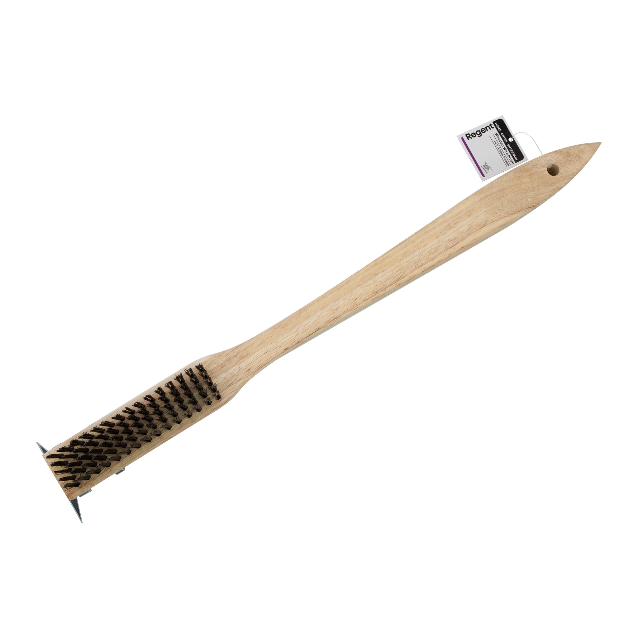 REGENT WOODEN WIRE BRUSH WITH GRIDDLE SCRAPER, 520MM