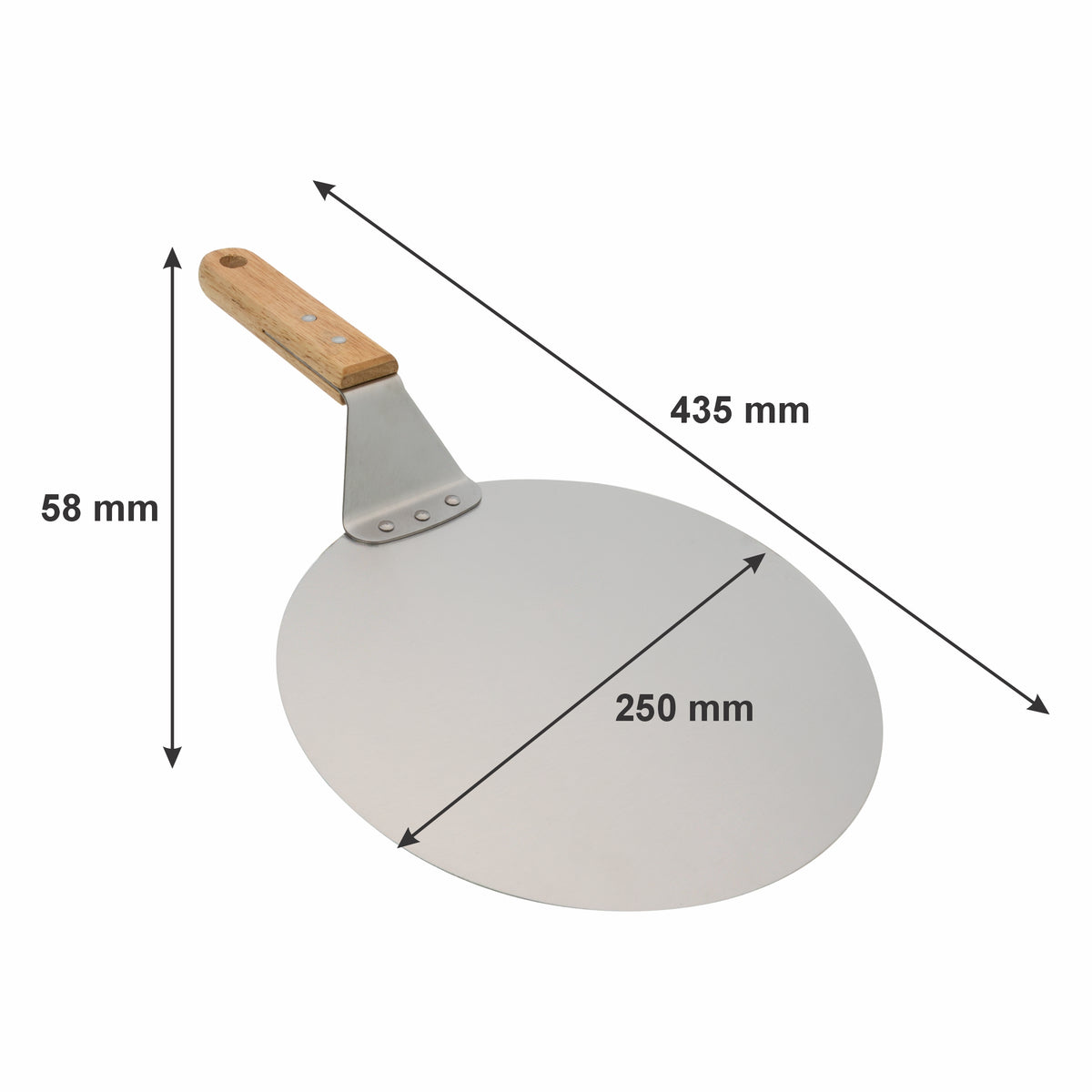 REGENT CATERING PIZZA PEEL ROUND ST STEEL WITH OAK HANDLE, 250MM DIA