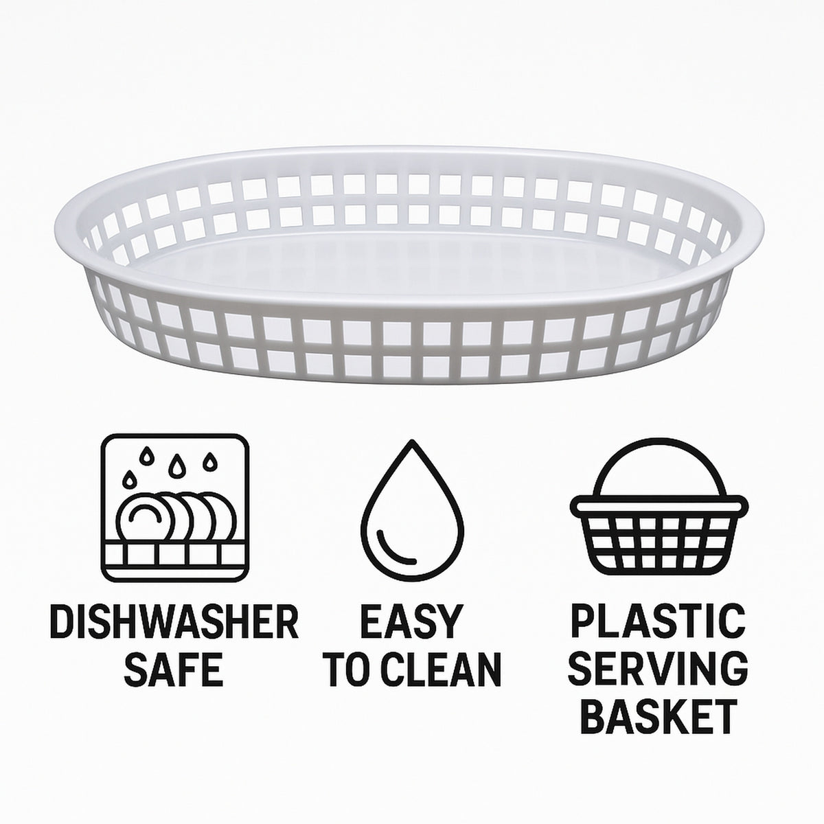 REGENT CATERING PLASTIC SERVING BASKET OVAL WHITE, 270X175MM