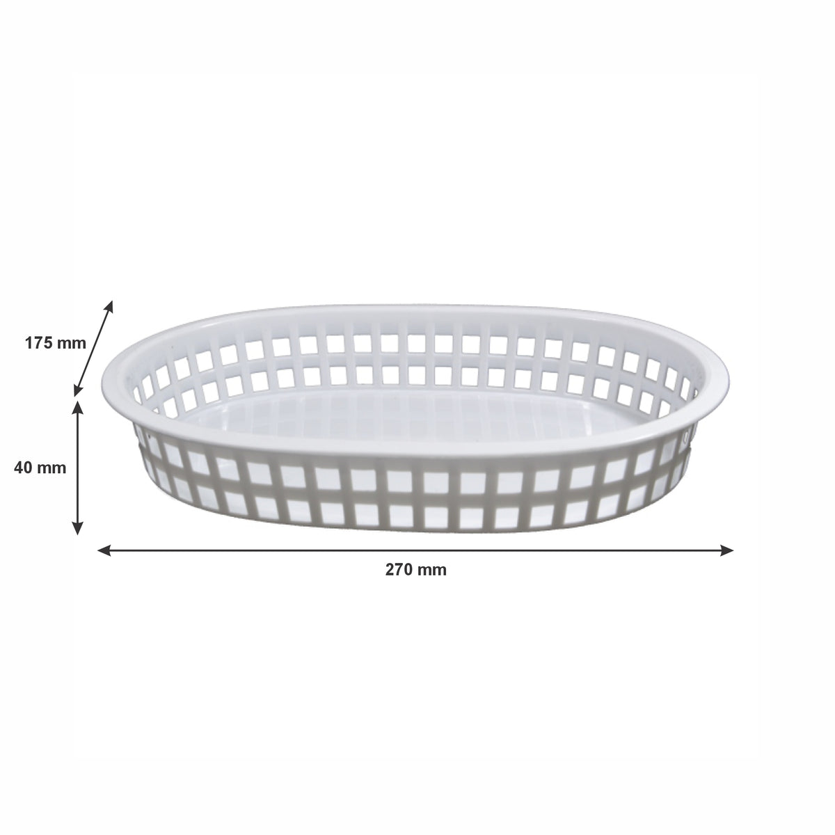 REGENT CATERING PLASTIC SERVING BASKET OVAL WHITE, 270X175MM