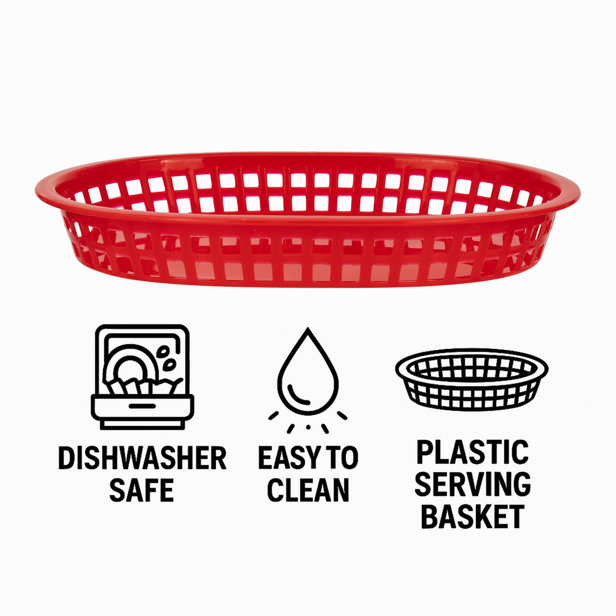 REGENT CATERING PLASTIC SERVING BASKET OVAL RED, 270X175MM