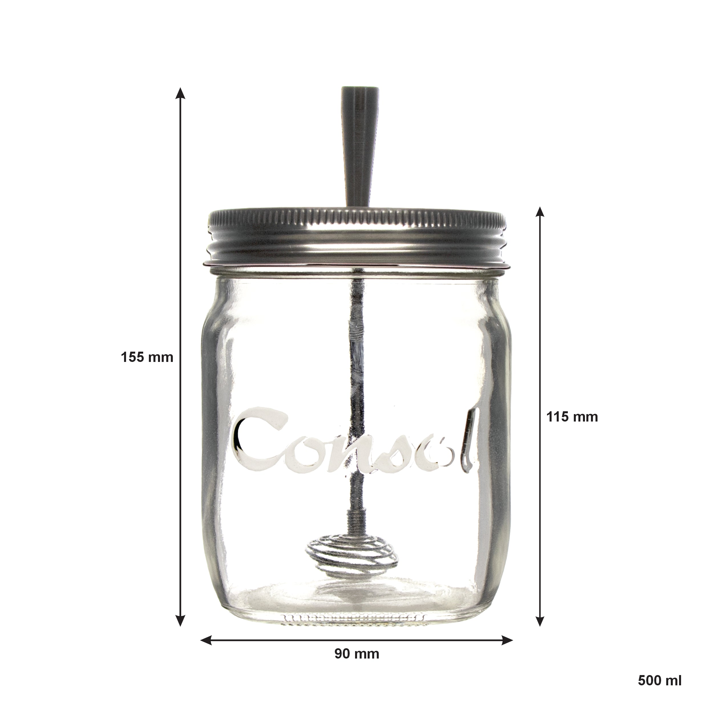 REGENT GLASS JAR WITH STAINLESS STEEL HONEY DRIZZLER 2PCS SET, 500ML