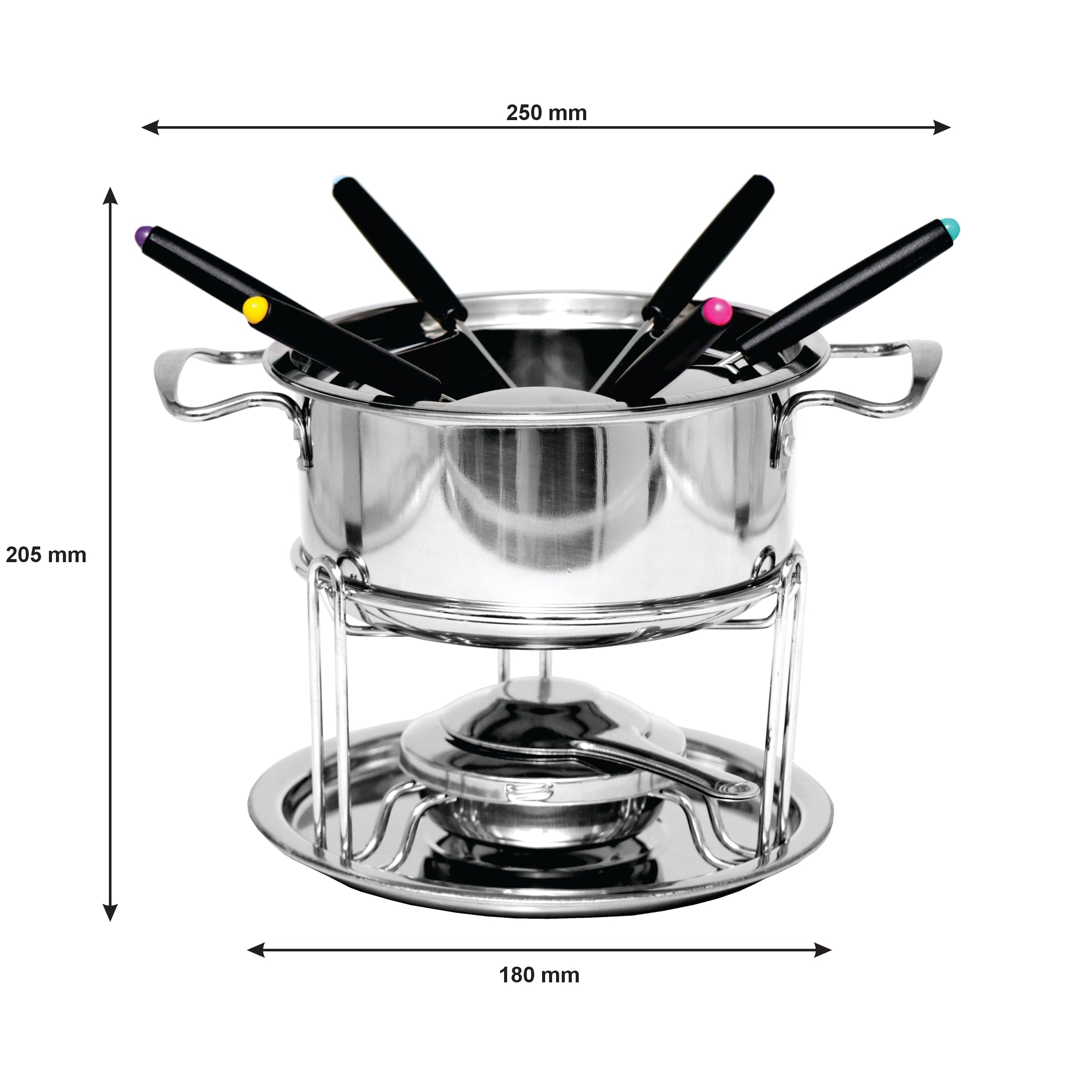 REGENT COOKWARE FONDUE SET WITH BURNER & 6 FORKS STAINLESS STEEL