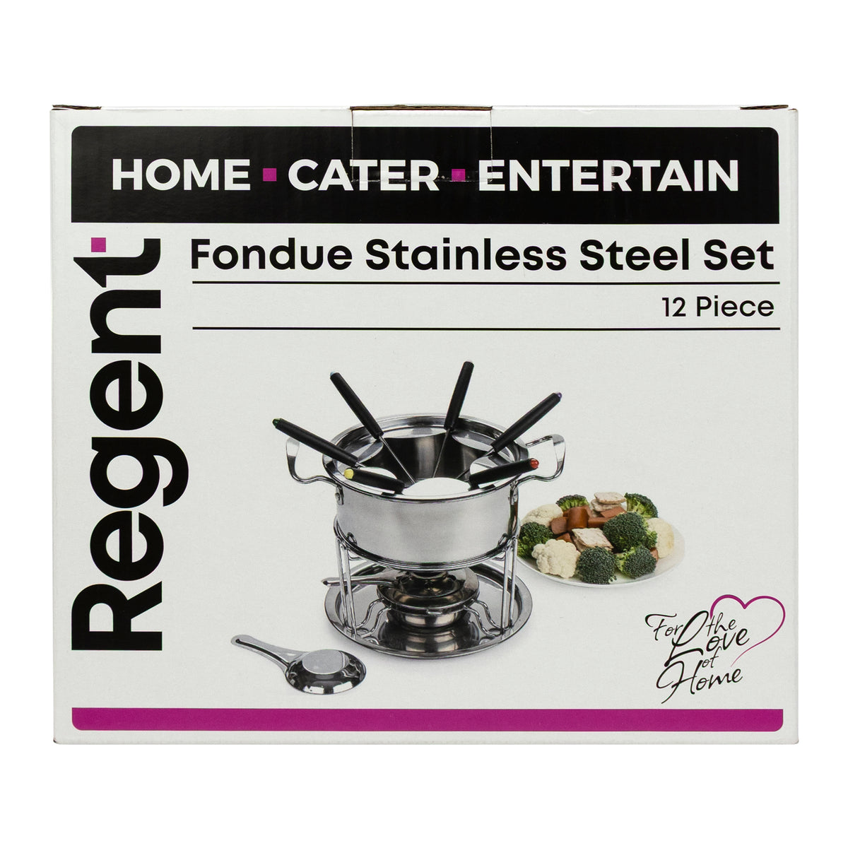 REGENT COOKWARE FONDUE SET WITH BURNER & 6 FORKS STAINLESS STEEL